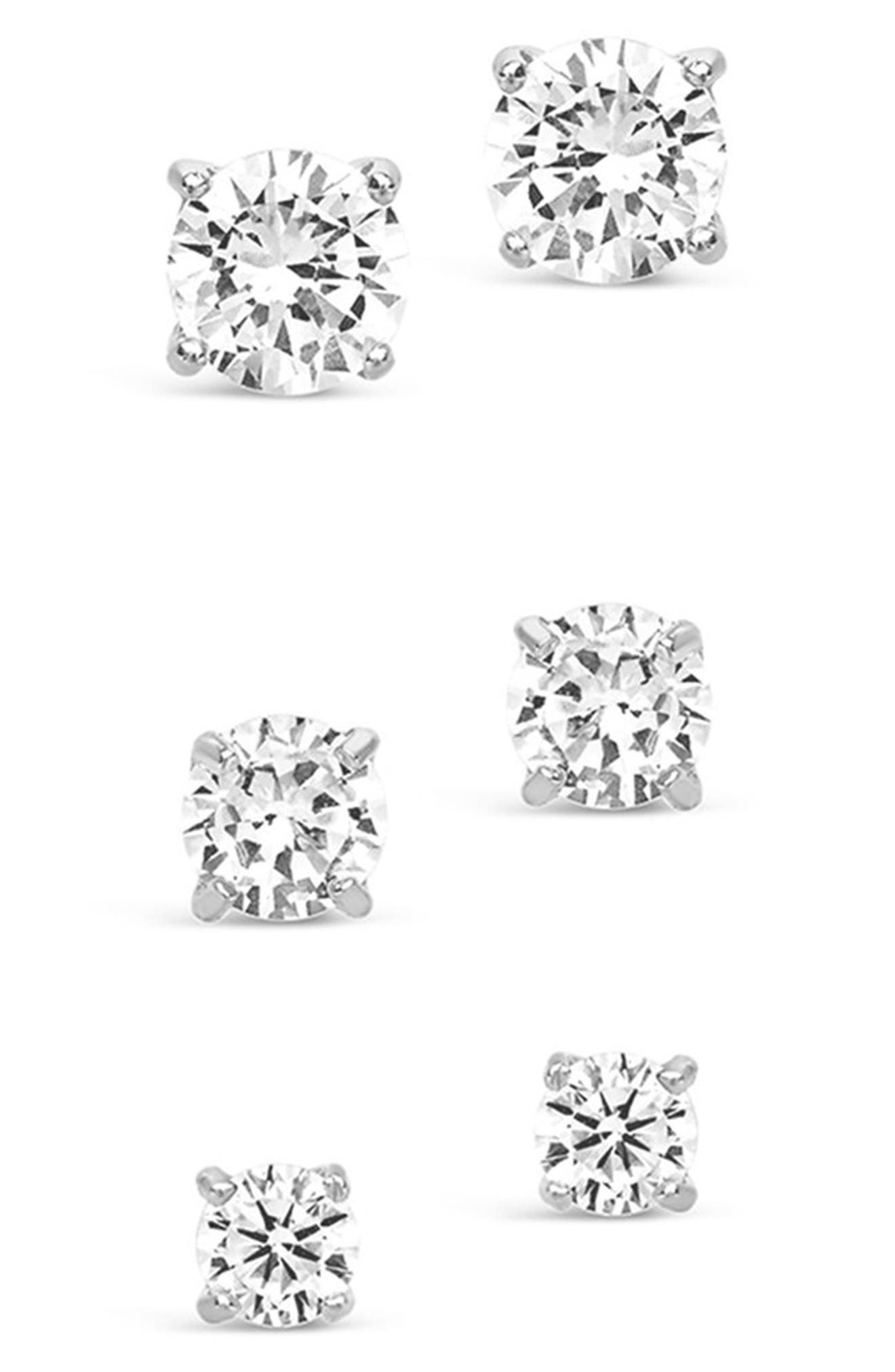 Sterling Forever Sterling Silver CZ Stud Earrings - Set of 3