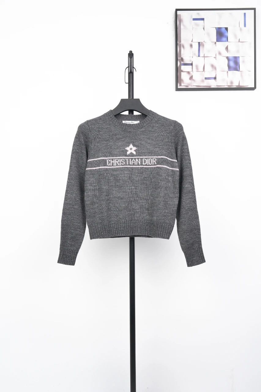 Dior Dark Heather Grey Star Fine Knit Sweater product photo from LabelPicks