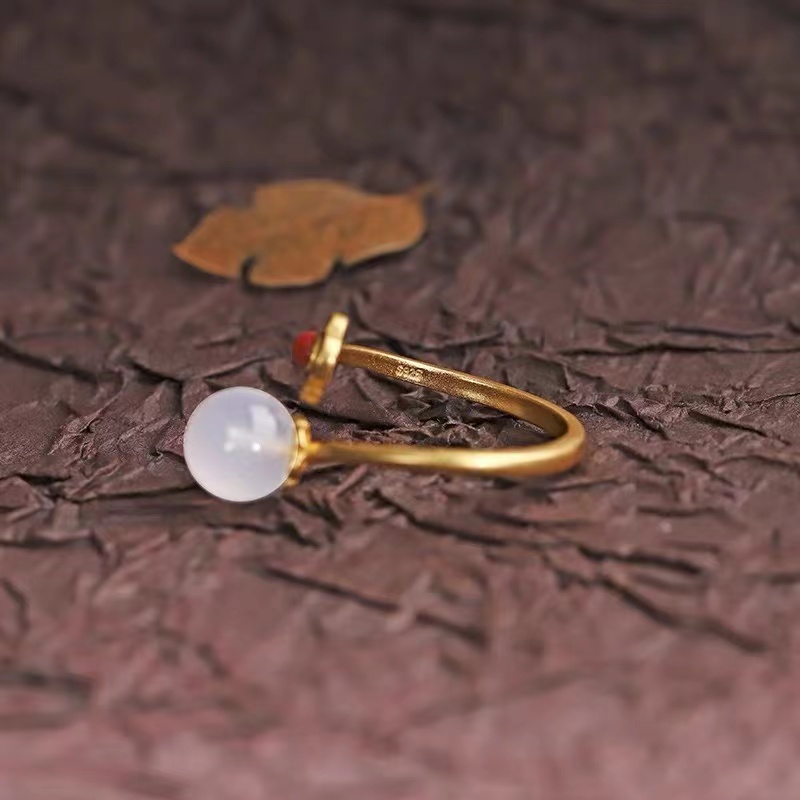 Chinese auspicious cloud ring female niche design retro Hetian jade index finger tail ring