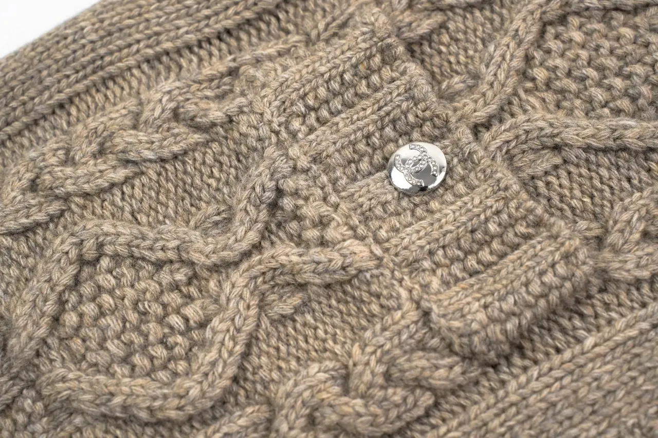 CHANEL Taupe Grey Cable-Knit Zip Jacket product photo from LabelPicks