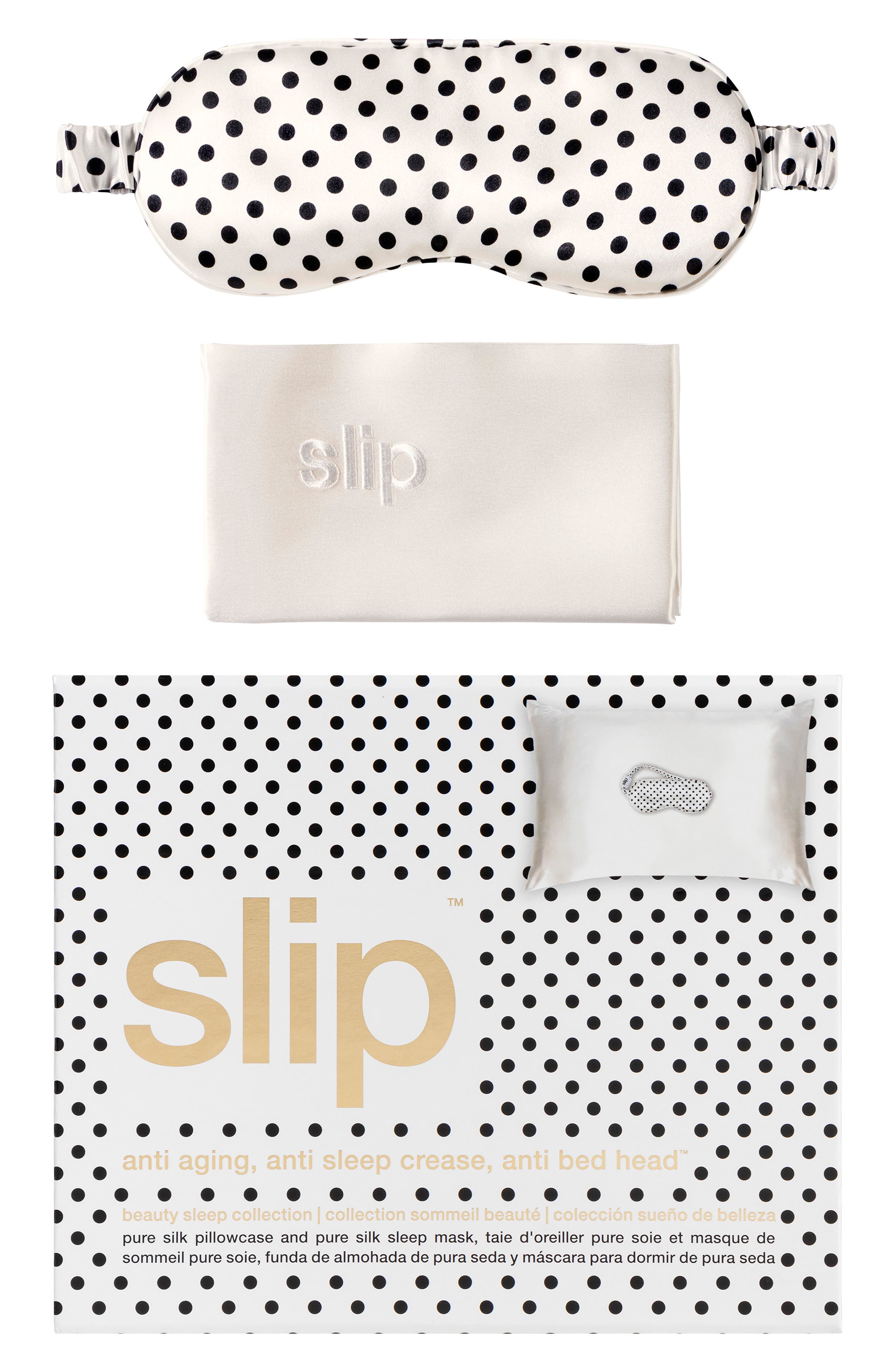 slip White & Polka Dot Pillowcase & Sleep Mask Set