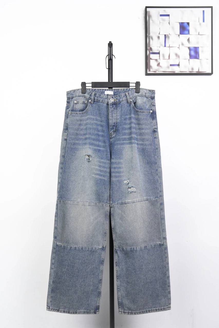 Dior Light Blue Distressed Patchwork Wide Leg Jeans product photo from LabelPicks