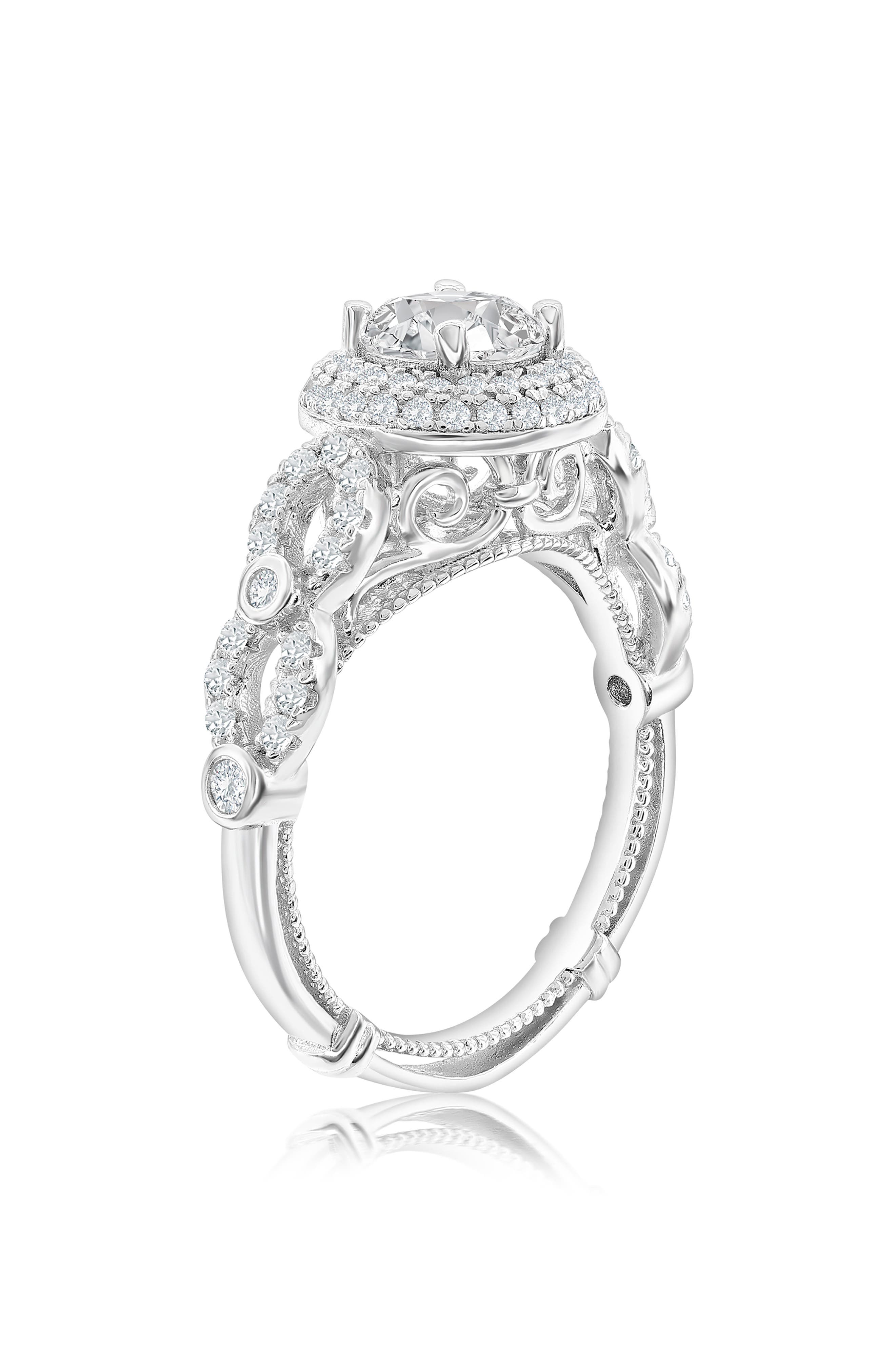 SUZY LEVIAN Sterling Silver Cubic Zirconia Halo Filigree Ring