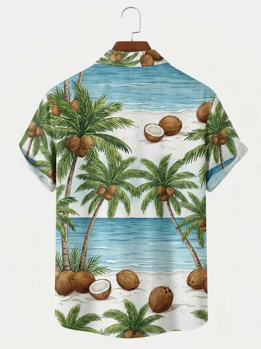 Men's printed shirts Watercolor Coconut Palm Hawaiian Shirt