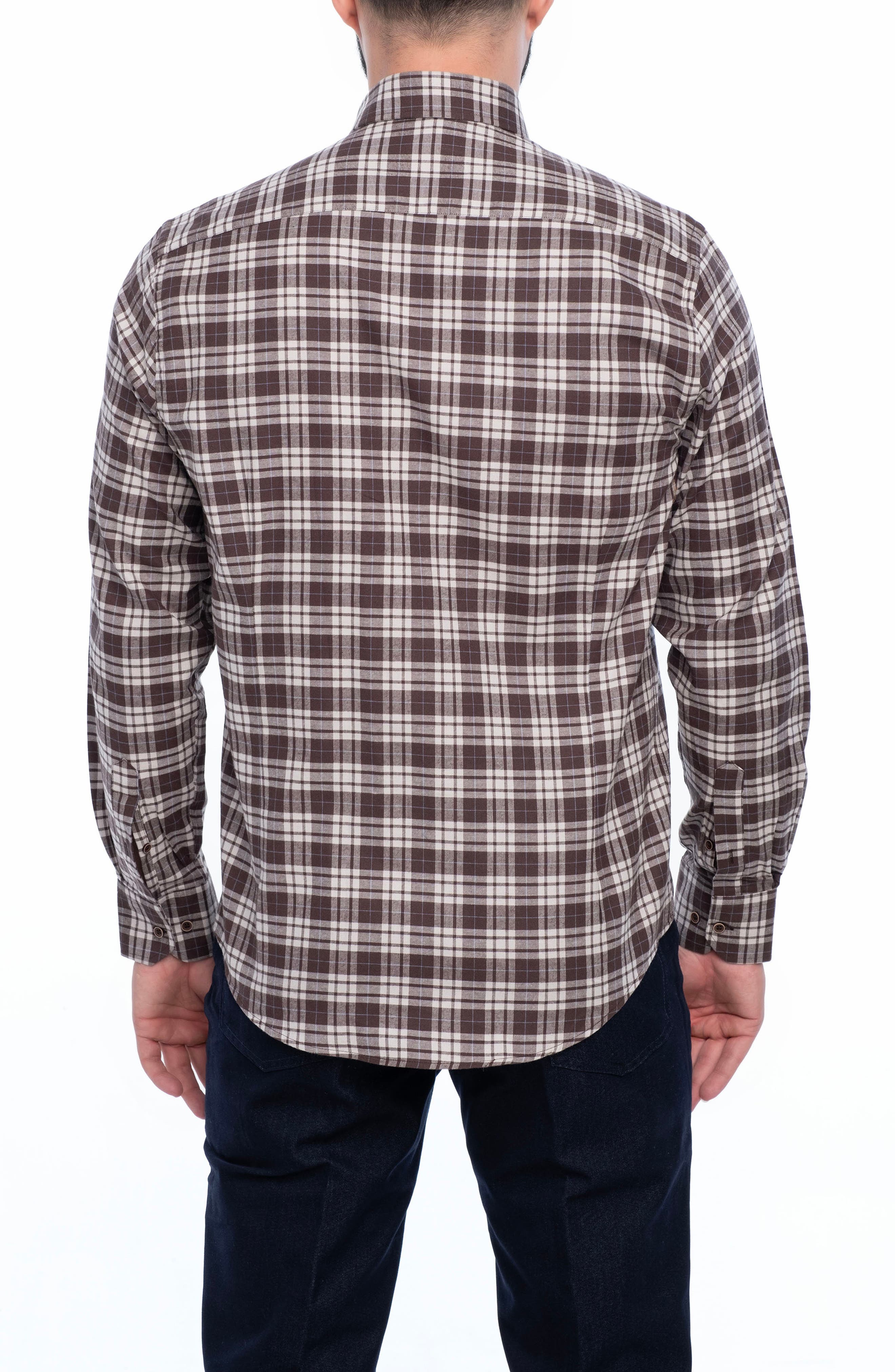 VELLAPAIS Plaid Cotton Slim Fit Button Down Shirt