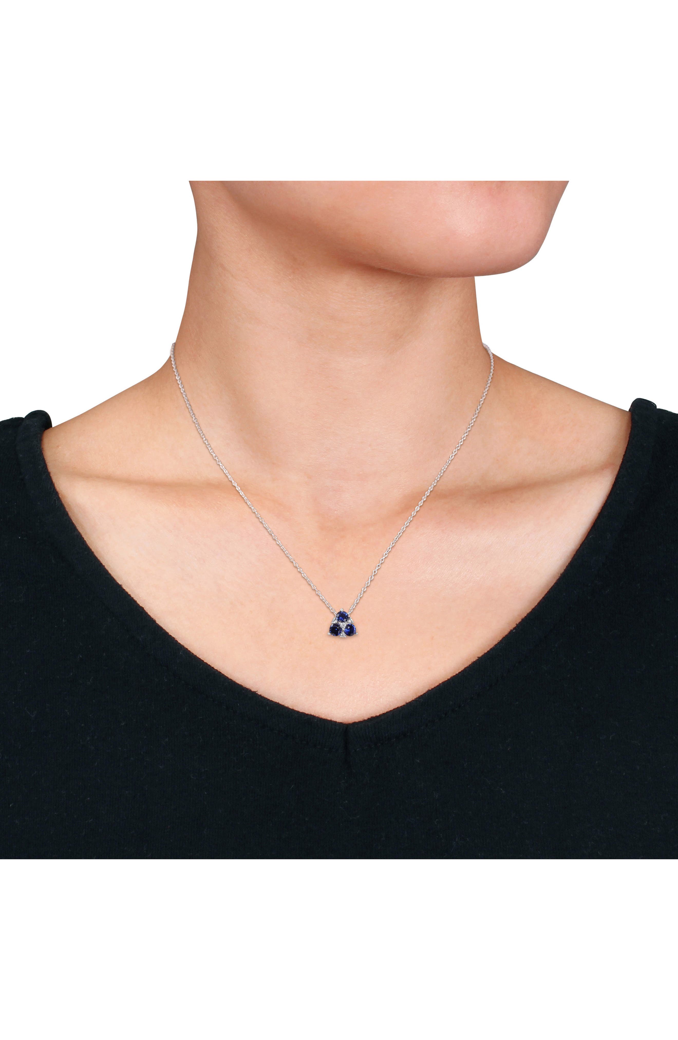 DELMAR Sterling Silver, Created Blue Sapphire, & Created White Sapphire Pendant Necklace