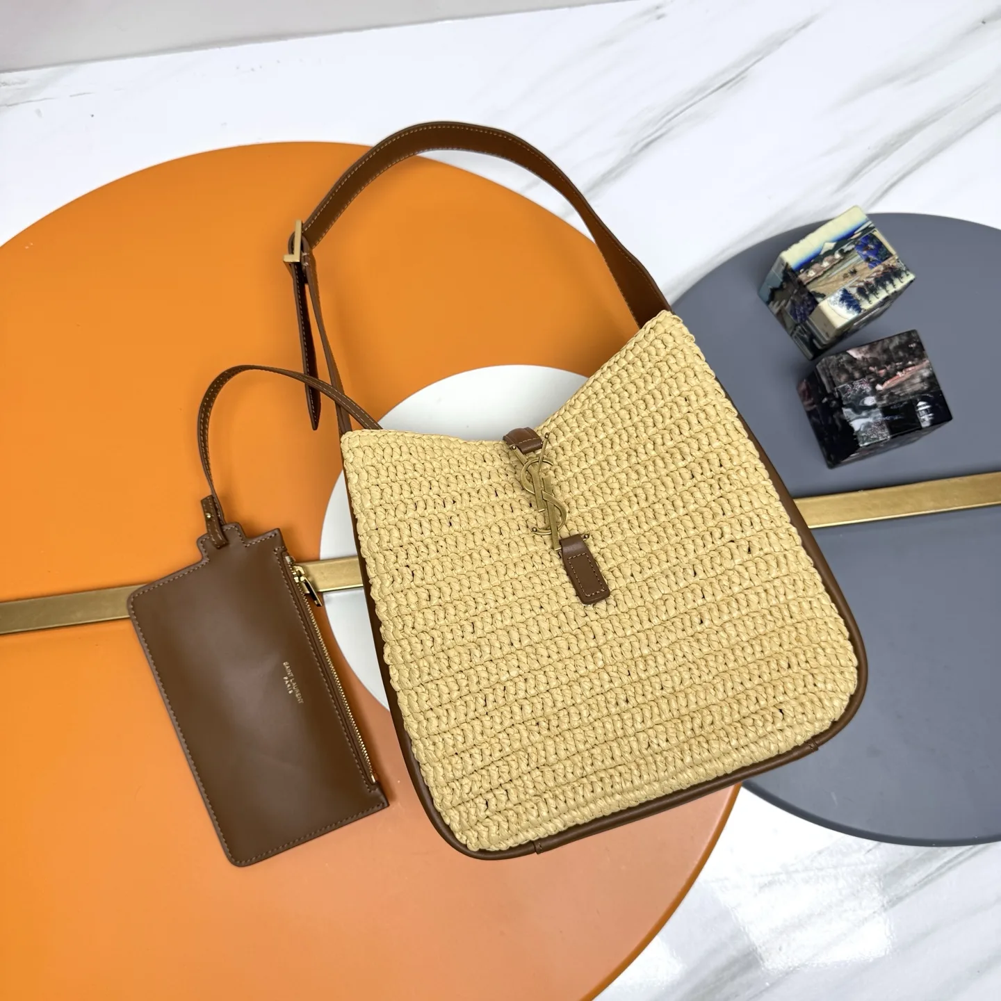 Saint Laurent Beige Straw Woven Shoulder Bag product photo from LabelPicks