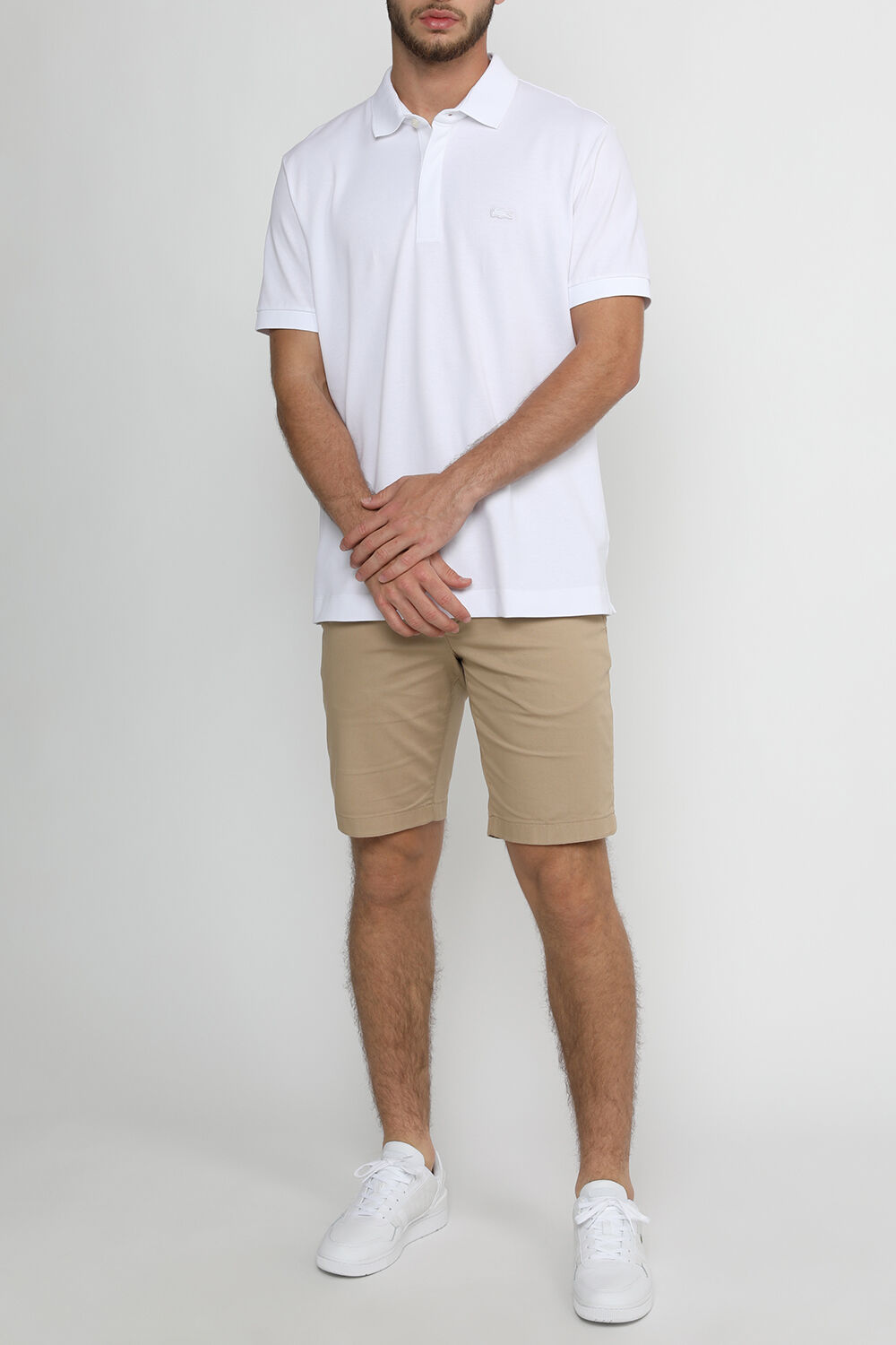LACOSTE חולצת פולו לבנה קצרה