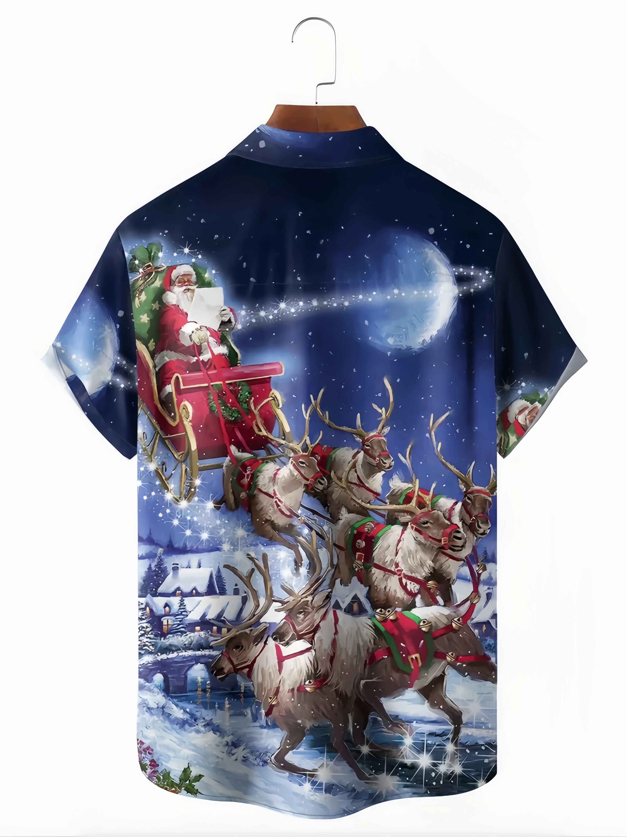 Christmas Santa Claus Reindeer Chest Pocket Short Sleeve Shirt