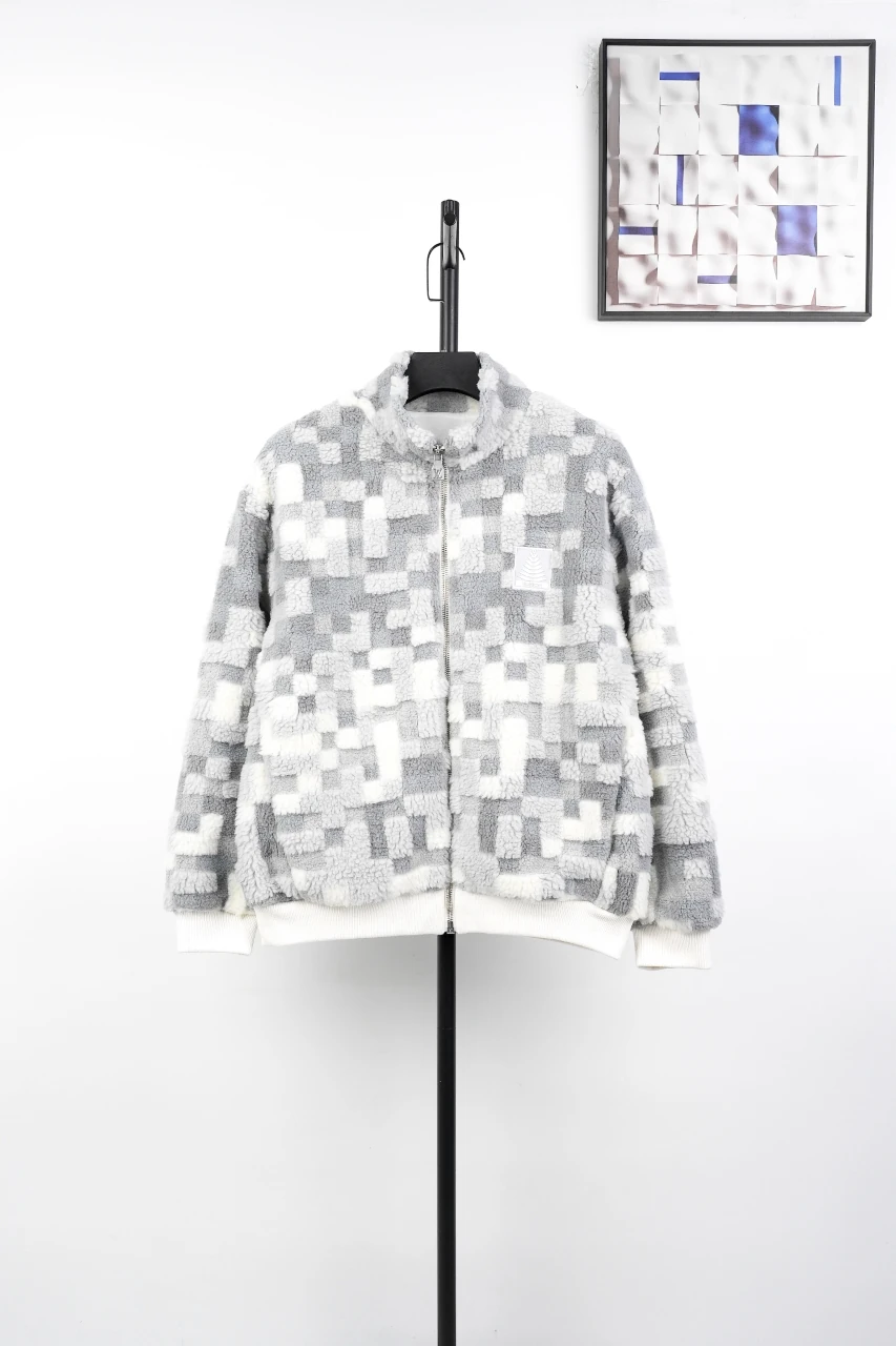 Louis Vuitton White Grey Mosaic Sherpa Jacket product photo from LabelPicks
