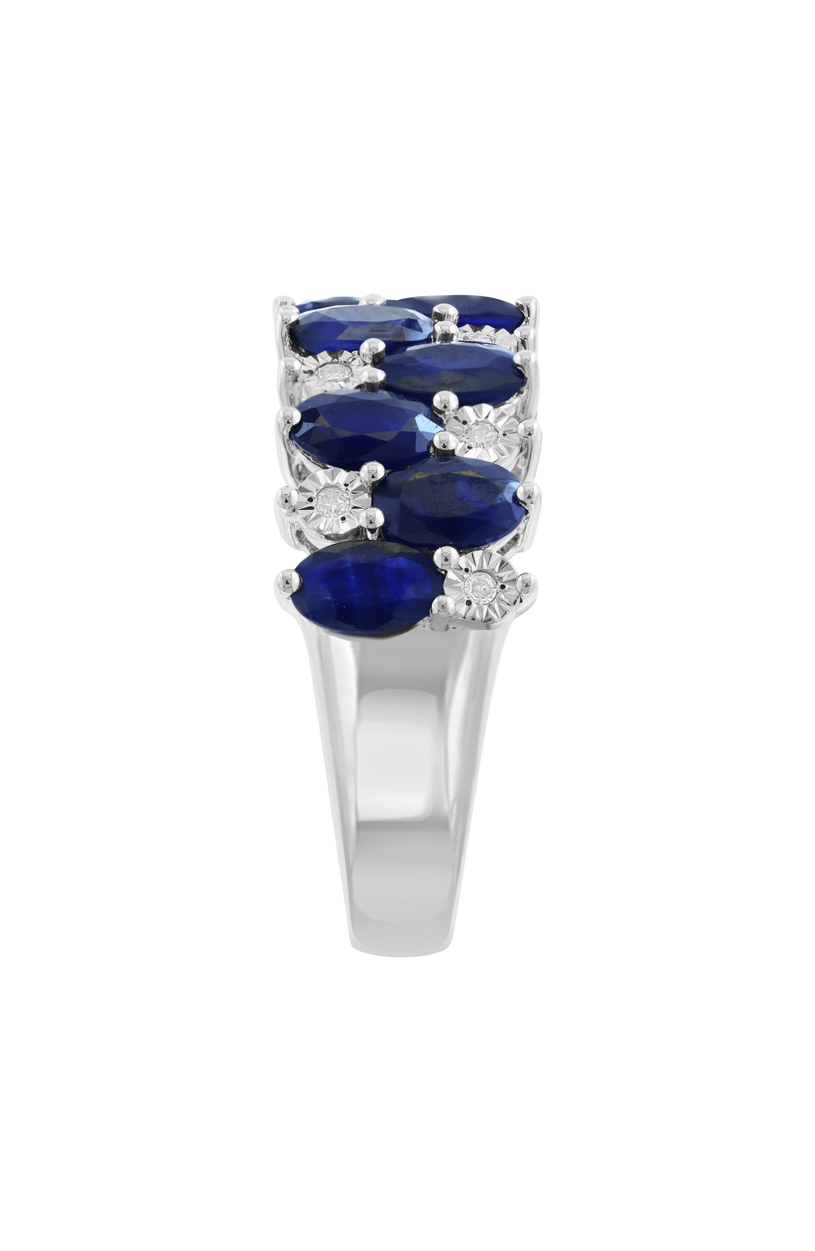 EFFY Sterling Silver Oval Sapphire & Round Diamond Band Ring