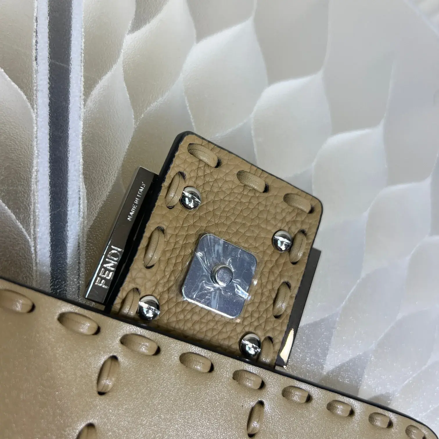 Fendi Beige Baguette Grained Leather Shoulder Bag product photo from LabelPicks