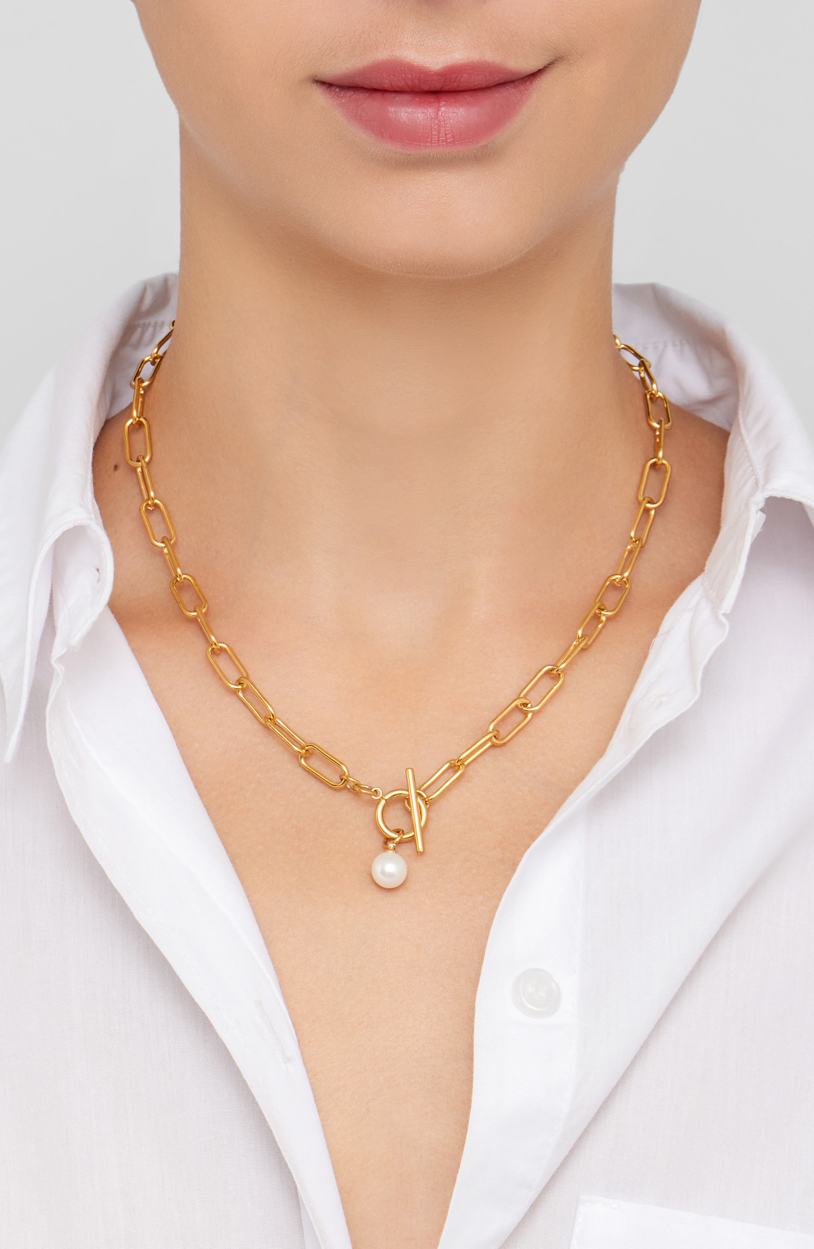 Adornia 8mm Imitation Pearl Charm Toggle Necklace