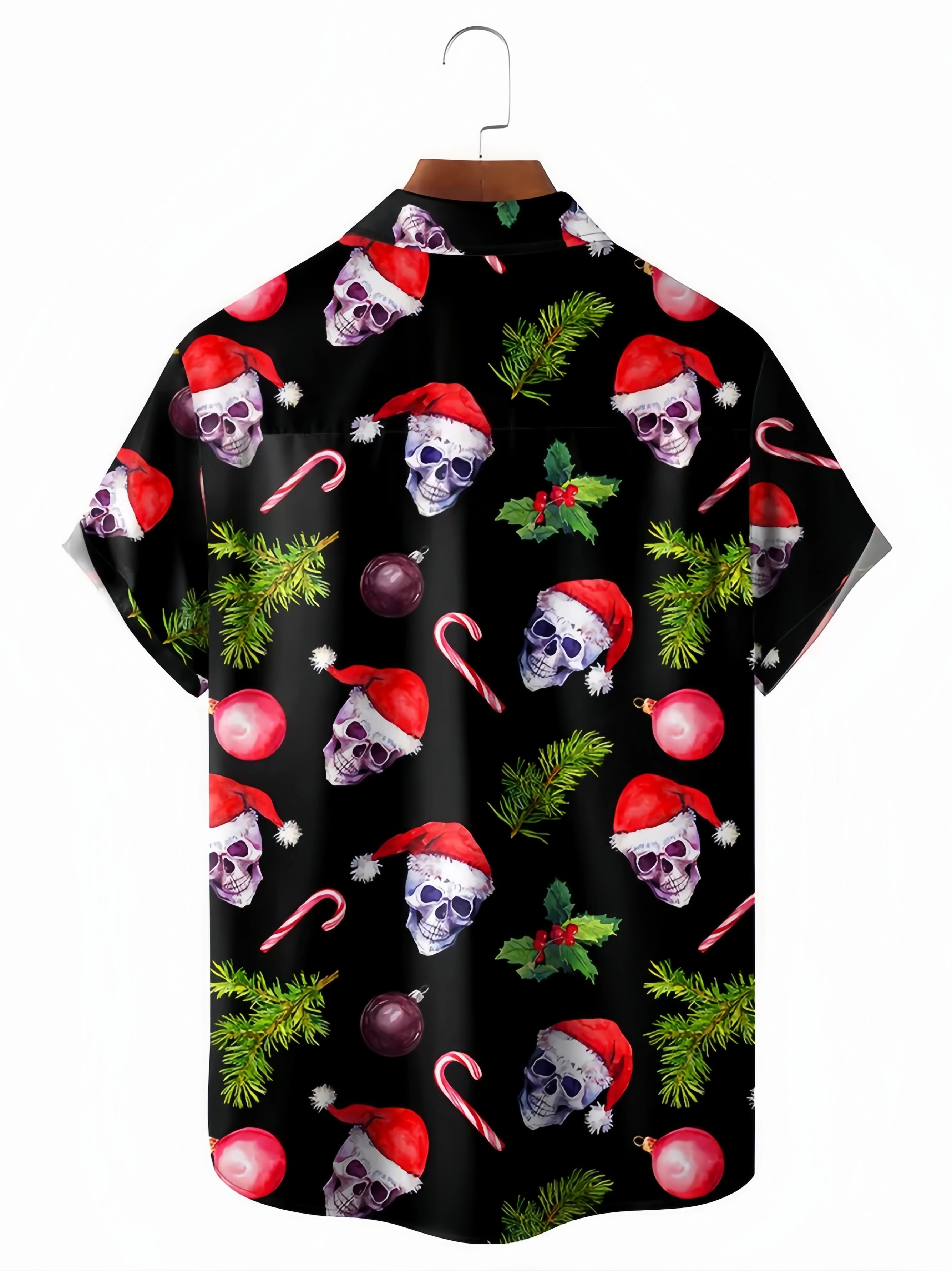 Christmas Skull Chest Pocket Short Sleeve Casual Shirt