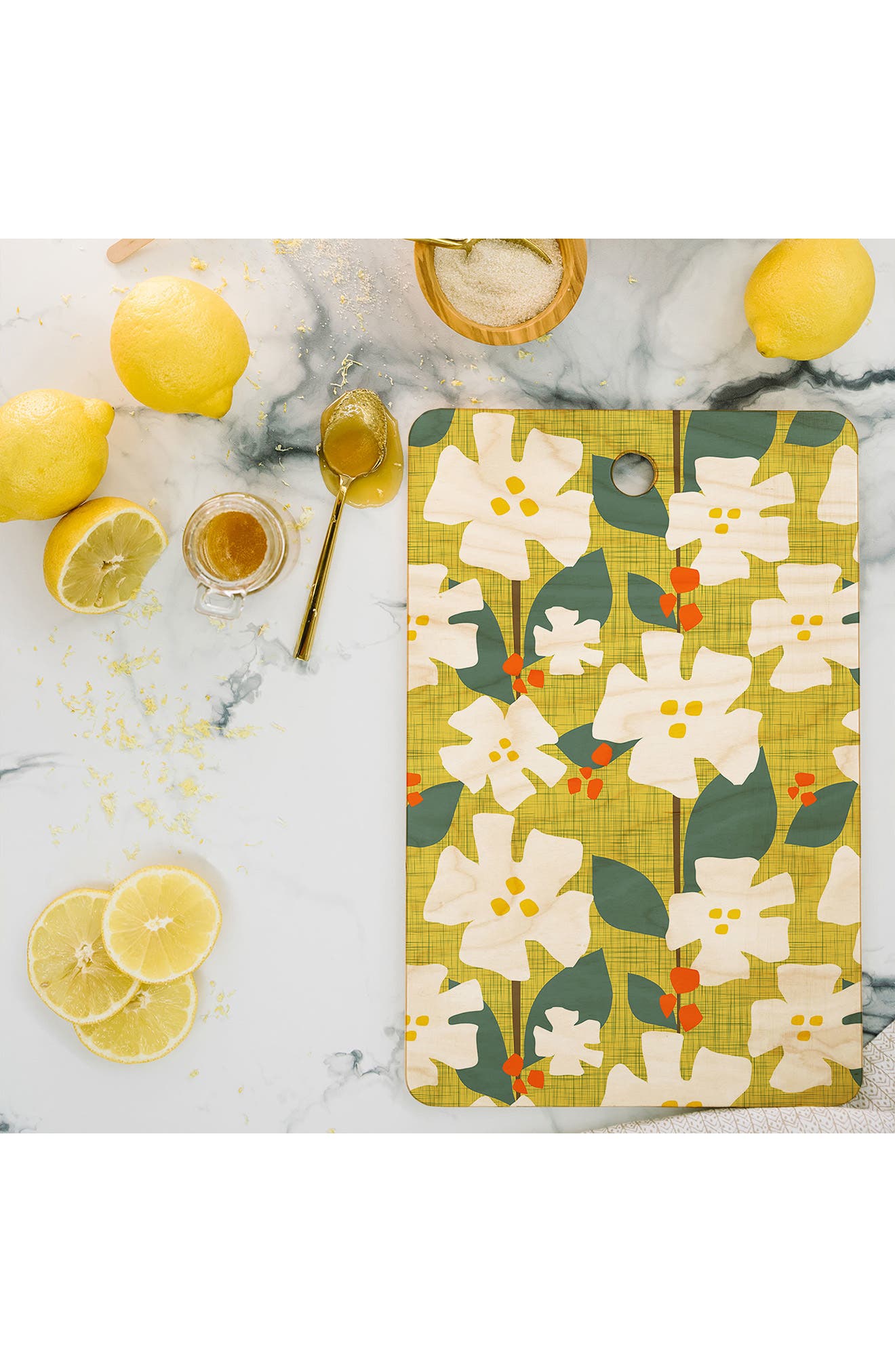 Deny Designs White Flowers and Red Berries by Mirimo Cutting Board
