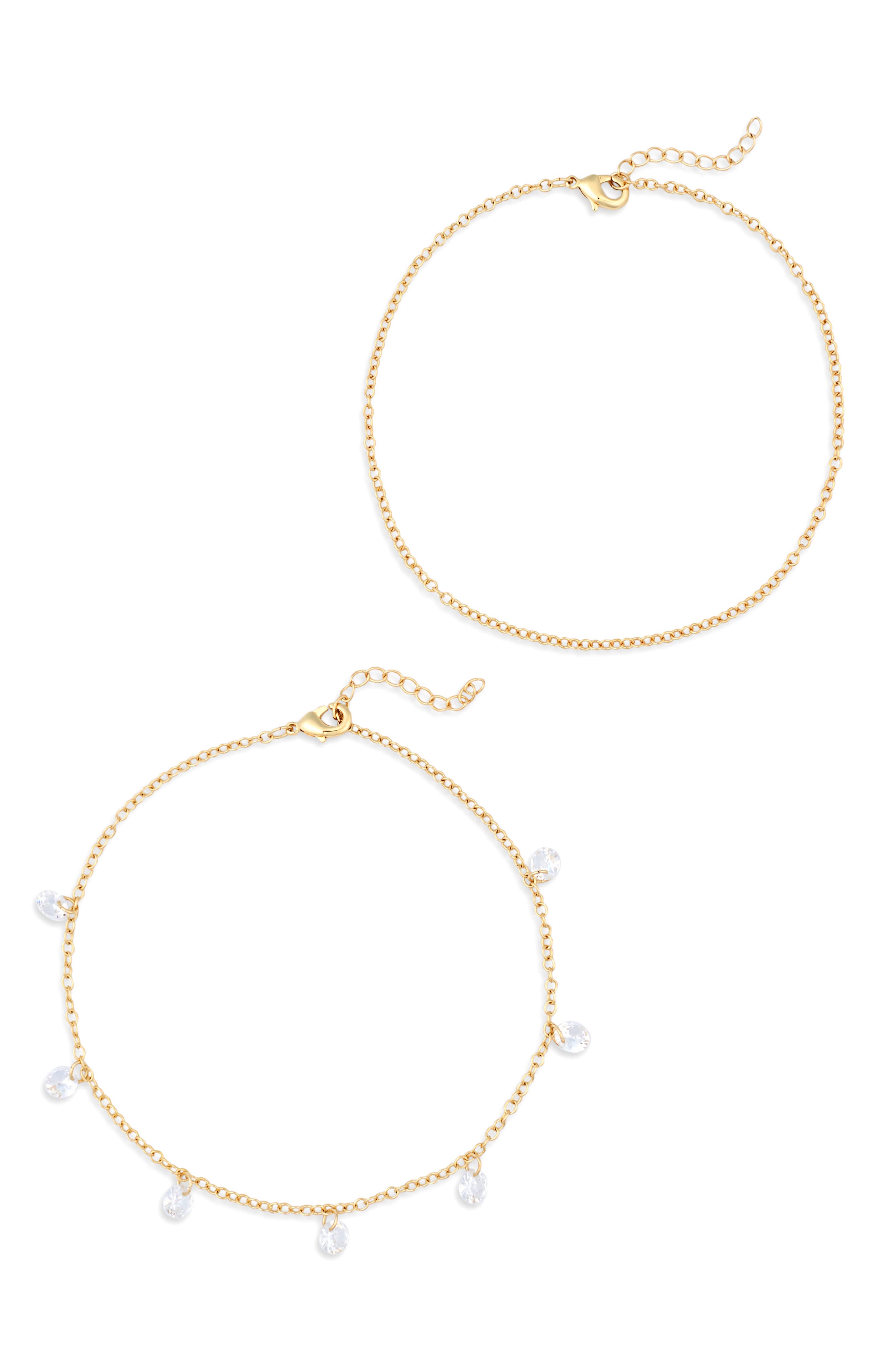 NORDSTROM RACK Set of 2 Cubic Zirconia Charm Anklets