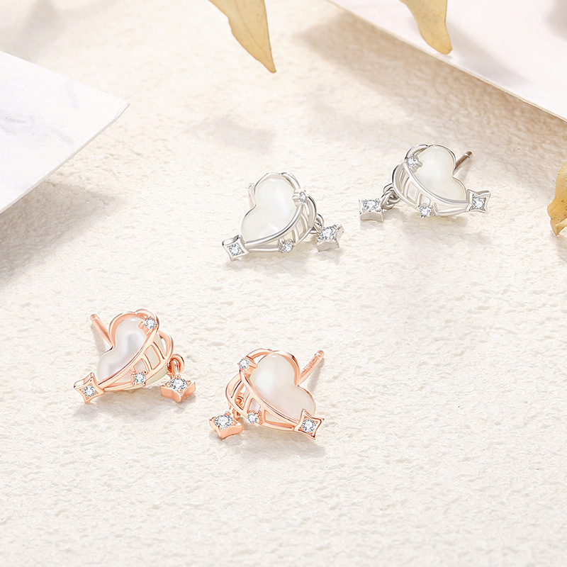 Original Love Ladder Earrings for Women, Pure Silver, Unique Creative Heart-Shaped Mother-of-Pearl Earrings, Chanel-style Earrings, Qixi Festival Gift