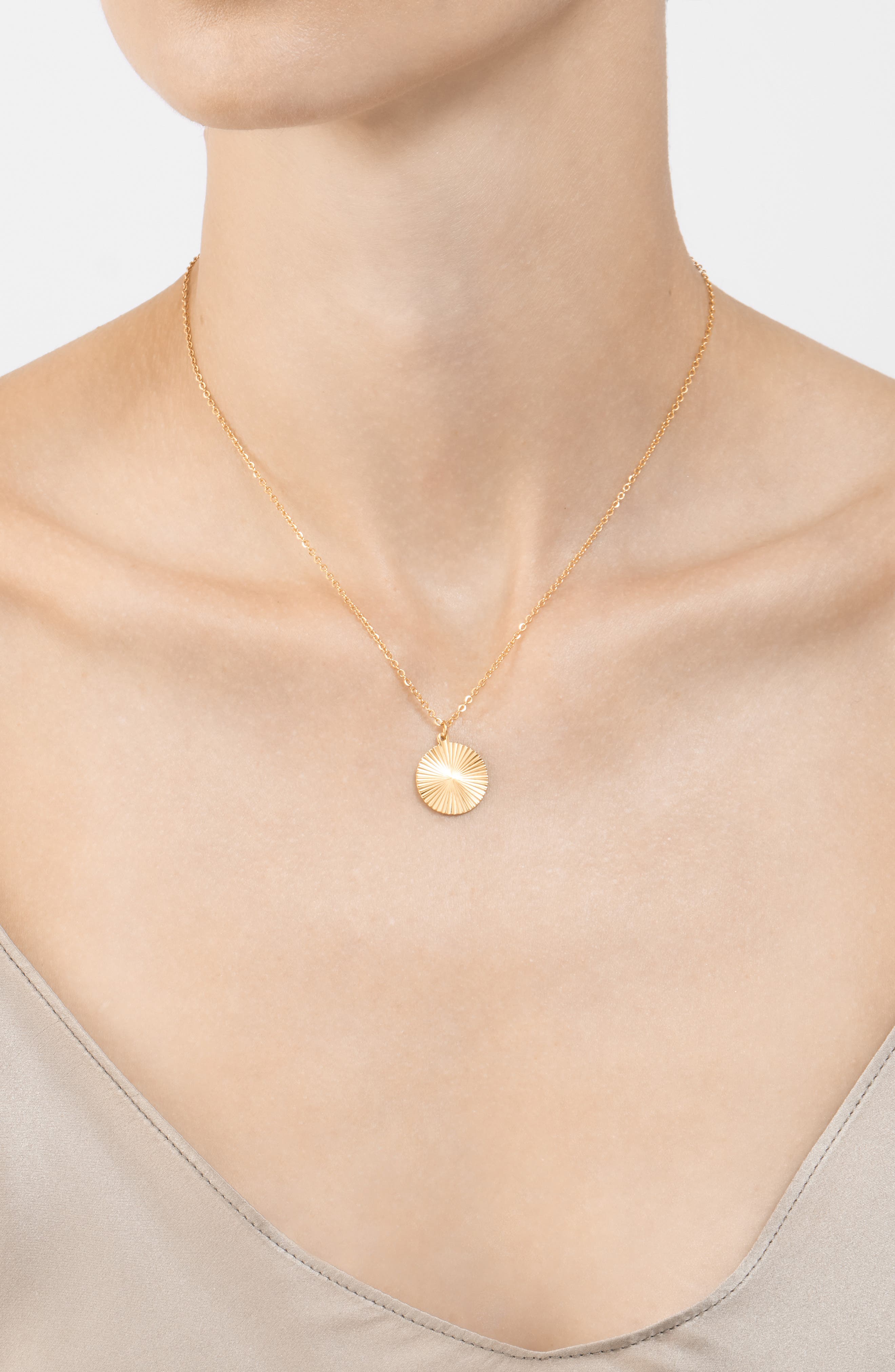 Adornia 14K Gold Plated Water Resistant Medallion Burst Pendant Necklace