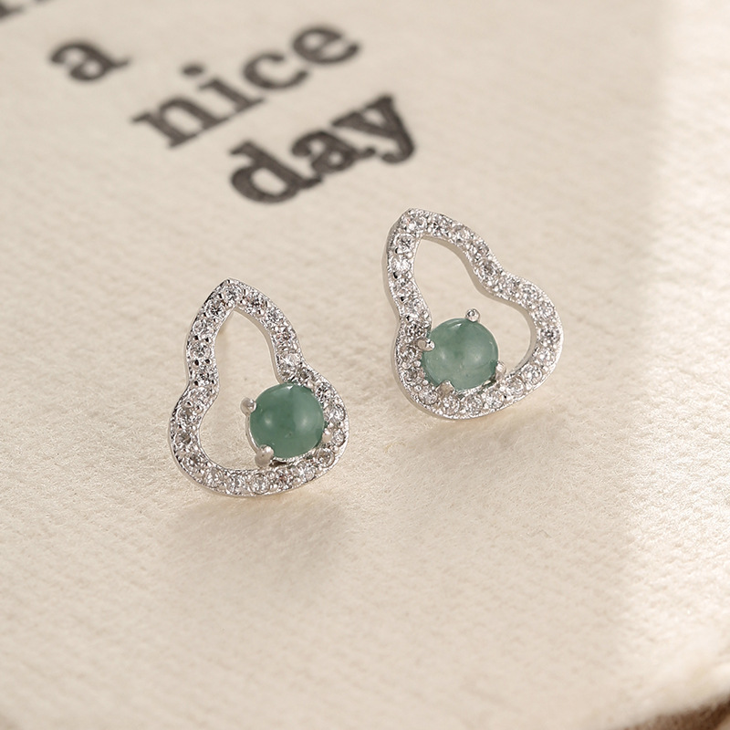 S925 silver blue water butterfly earrings, new Chinese-style inlaid jade blue water gourd earrings, niche design, light luxury earrings