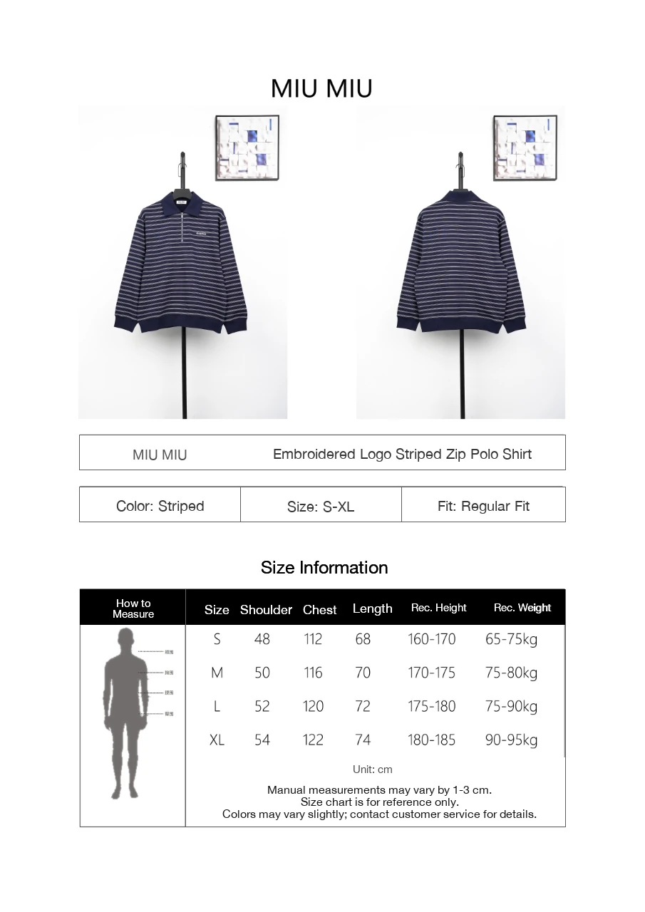 Miu Miu Navy Stripe Embroidered Half Zip Long Sleeve Polo Shirt product photo from LabelPicks