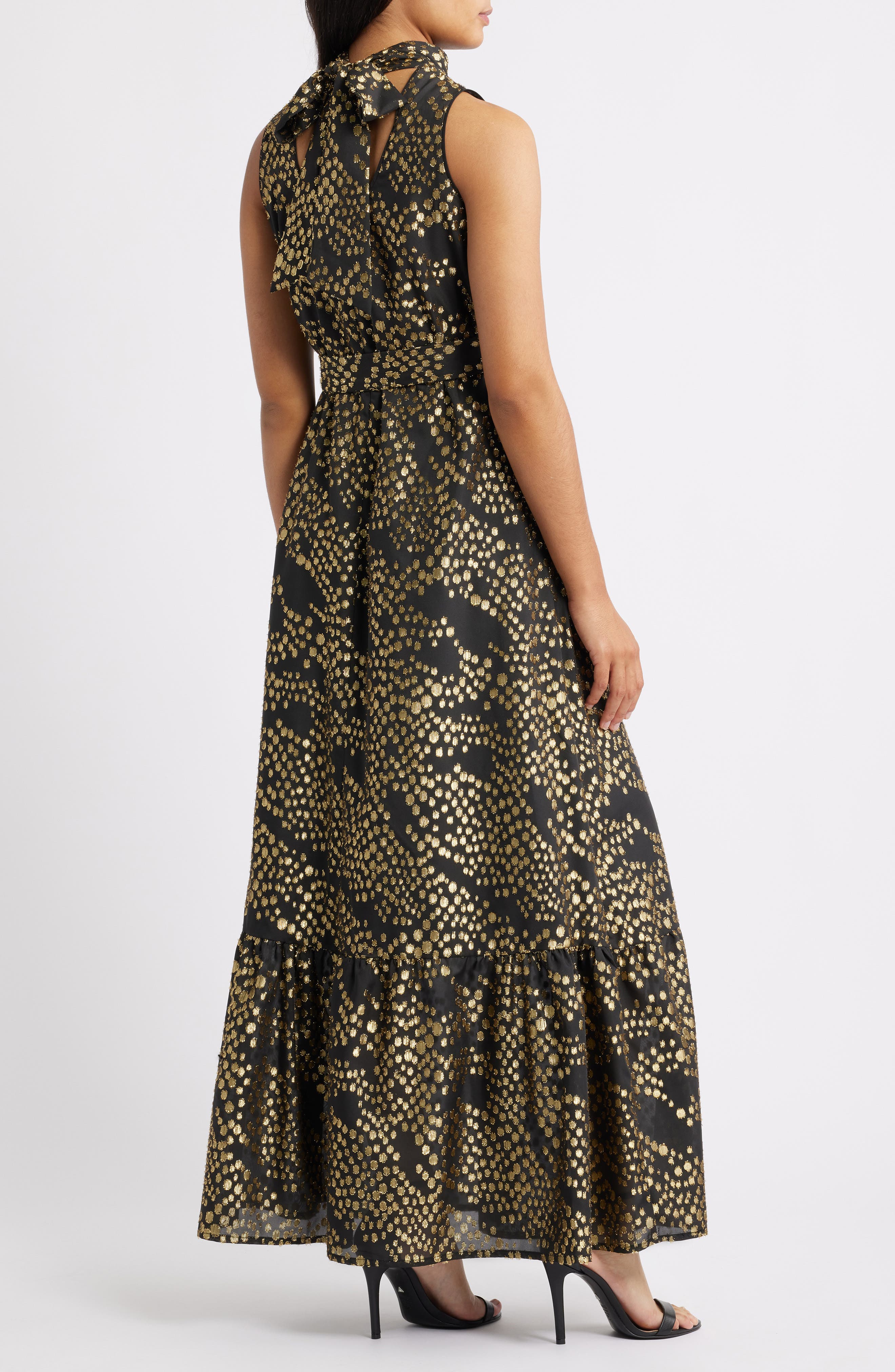 Julia Jordan Metallic Dot Chiffon Gown