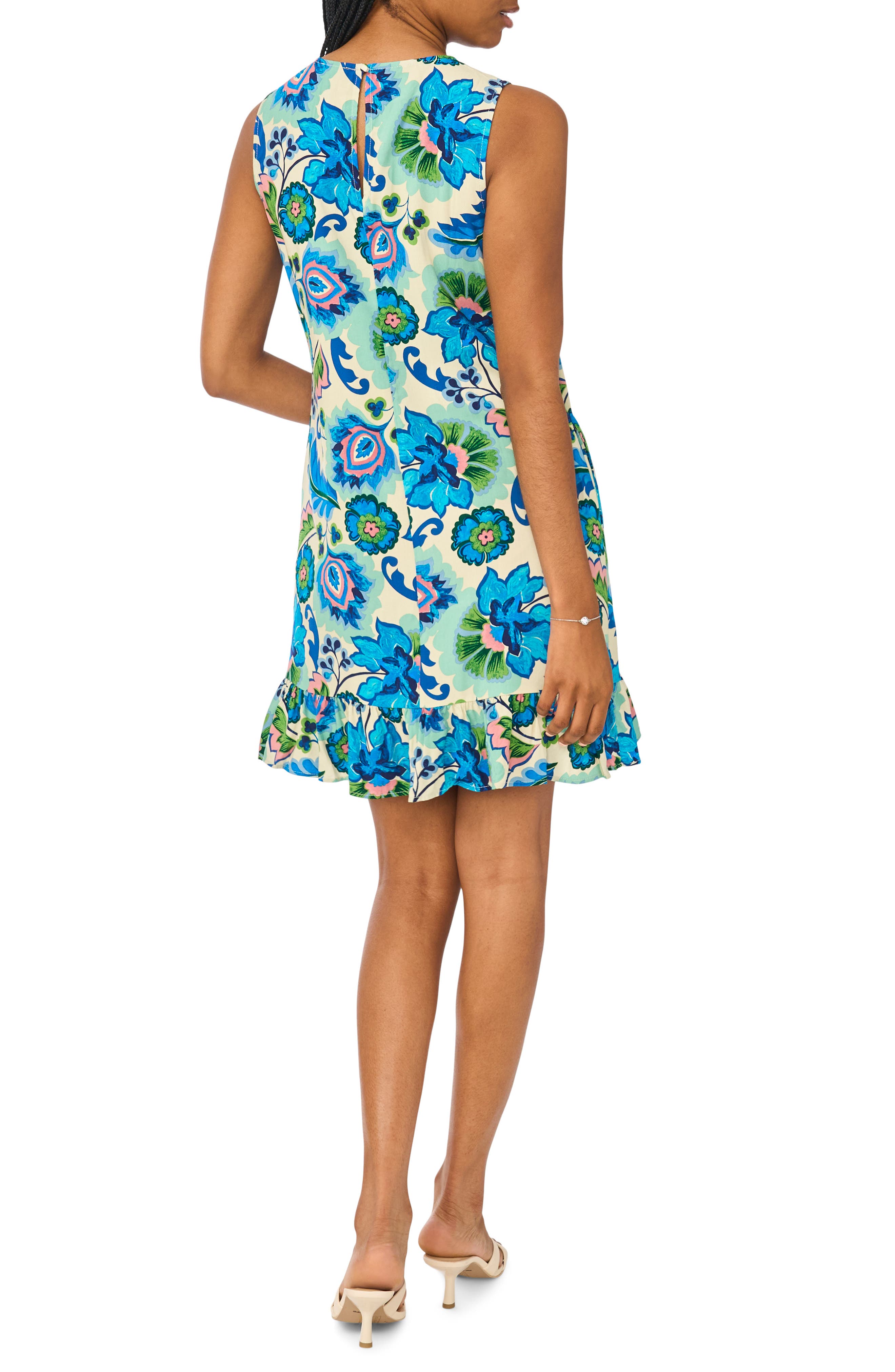 Halogen® Floral Sleeveless Ruffle Hem Shift Dress