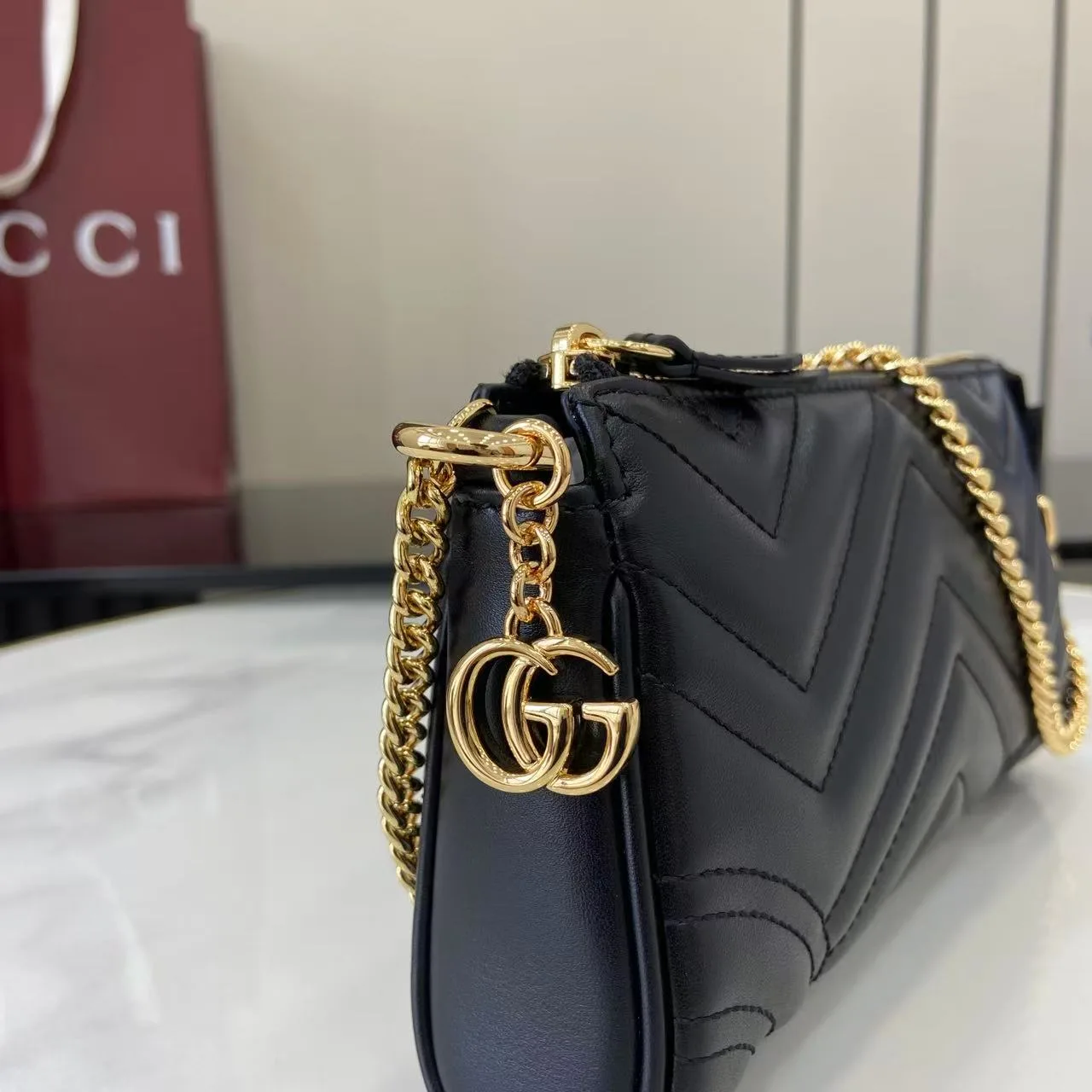 Gucci Black Marmont GG Supreme Canvas Shoulder Bag product photo from LabelPicks