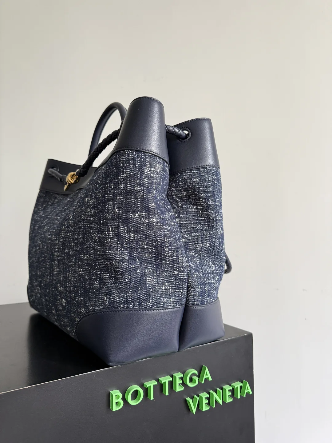 Bottega Veneta Andiamo Blue Intrecciato Woven Leather Top Handle Bag product photo from LabelPicks