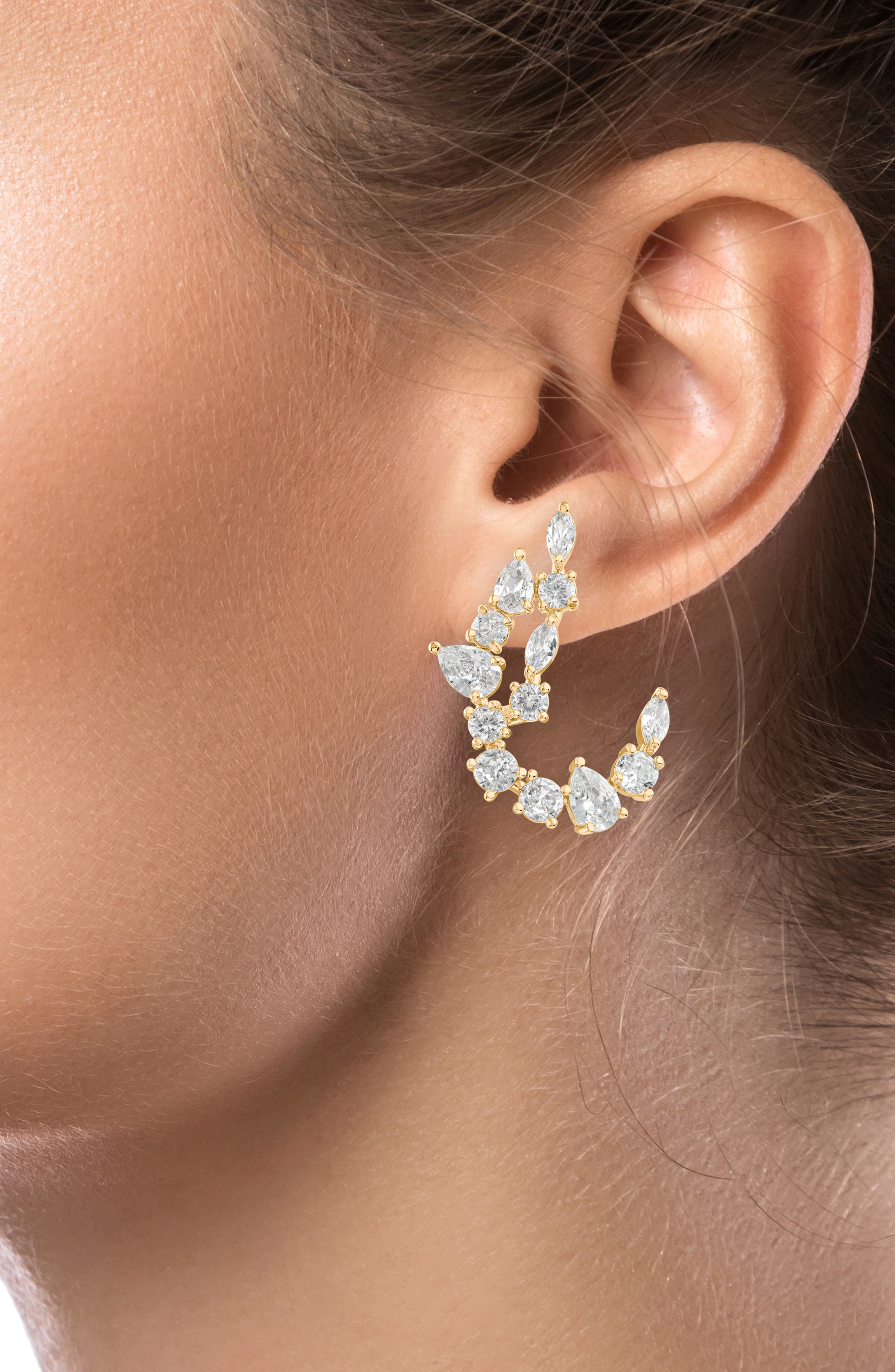 CZ by Kenneth Jay Lane Mixed Cubic Zirconia Curved Drop Earrings