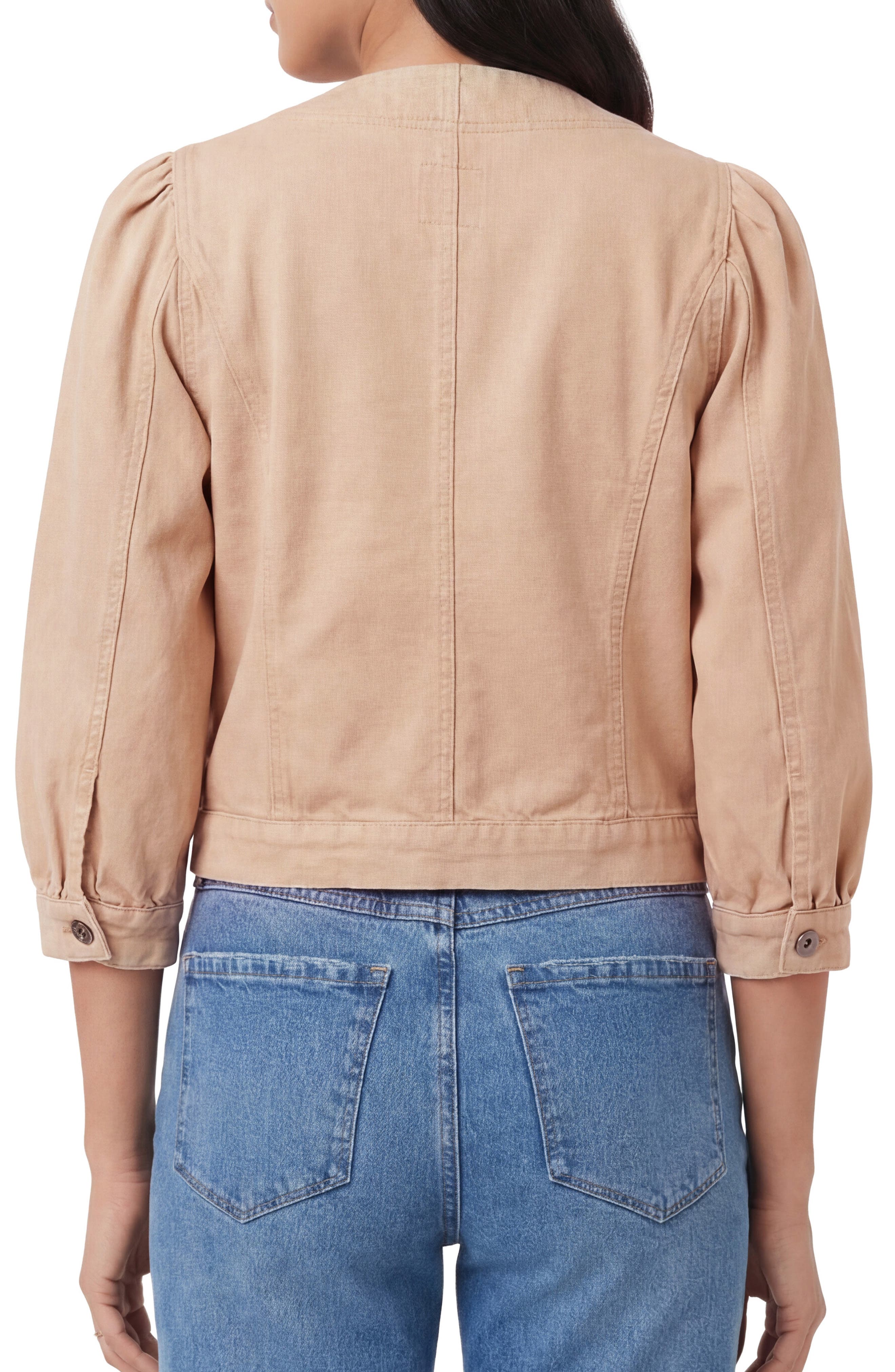 Kensie Collarless Crop Denim Jacket