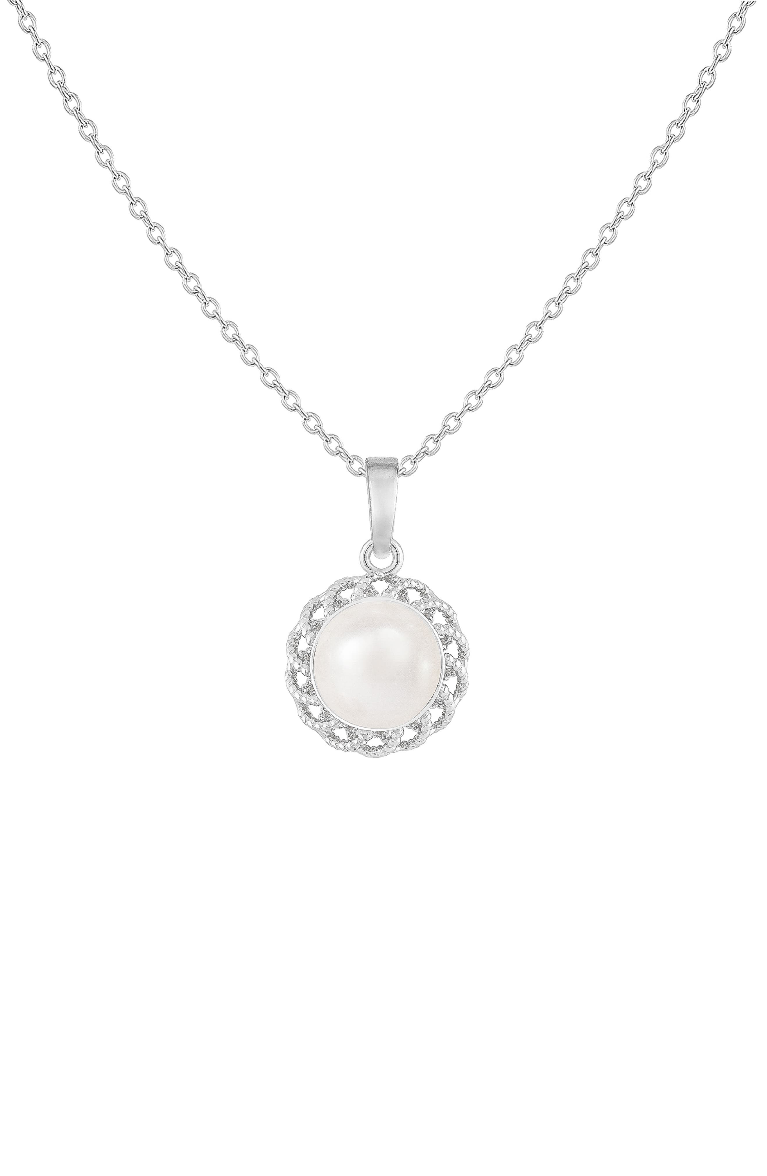 SPLENDID PEARLS Halo Freshwater Pearl Pendant Necklace & Stud Earrings Set