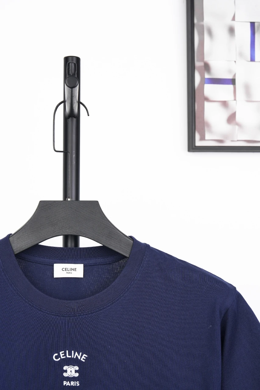 CELINE Navy Small Embroidered Logo T-Shirt product photo from LabelPicks