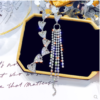 Asymmetric love Earring Female long tassel earrings personality temperament earrings joker earrings