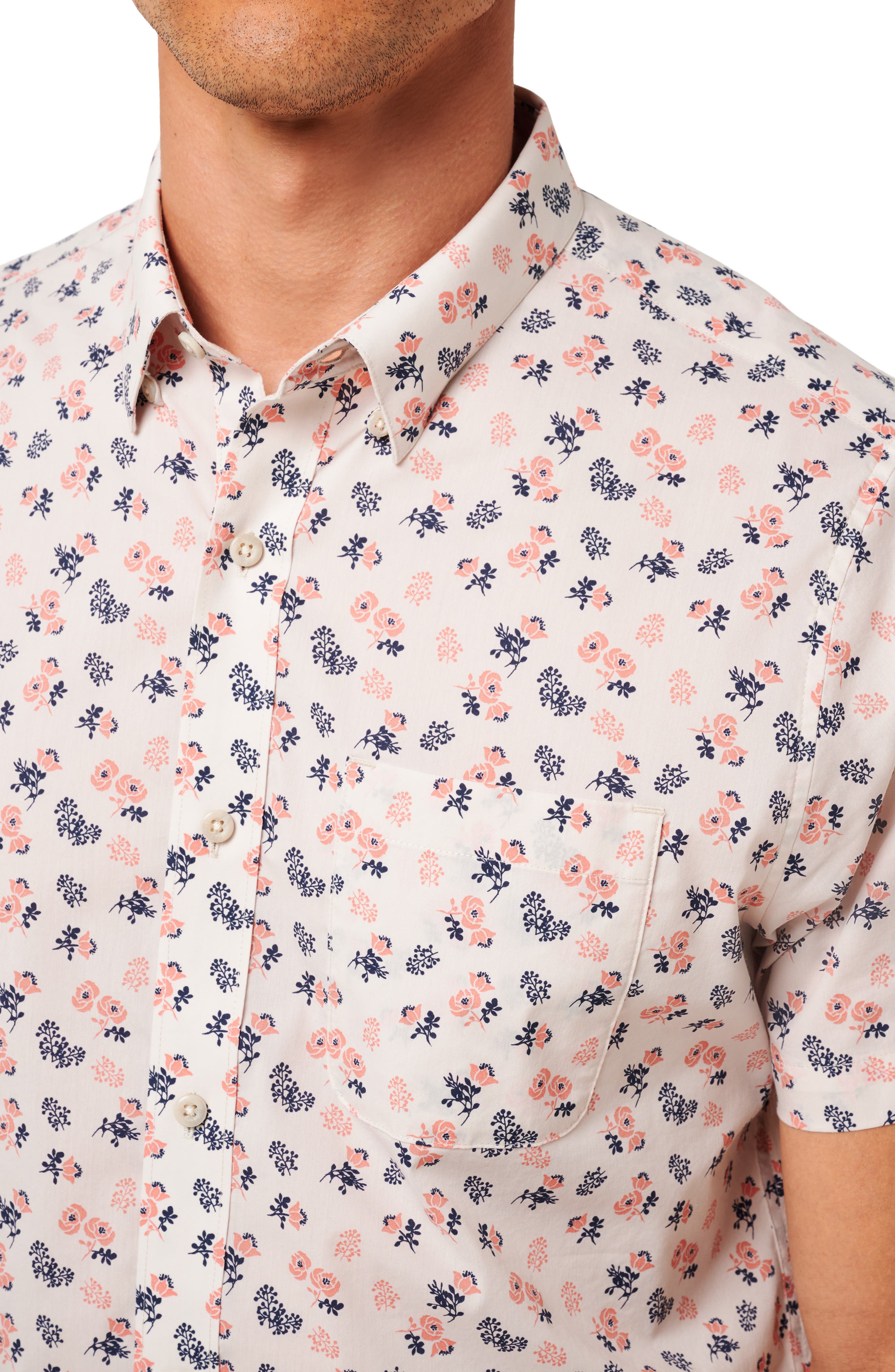 TravisMathew Something New Floral Short Sleeve Stretch Cotton Blend Button-Up Shirt