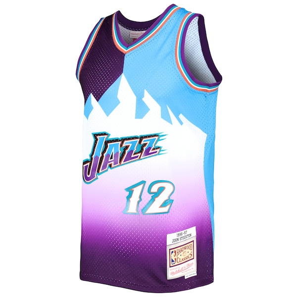 John Stockton Utah Jazz Hardwood Classics 1996/97 Split Swingman Jersey - Purple/Turquoise