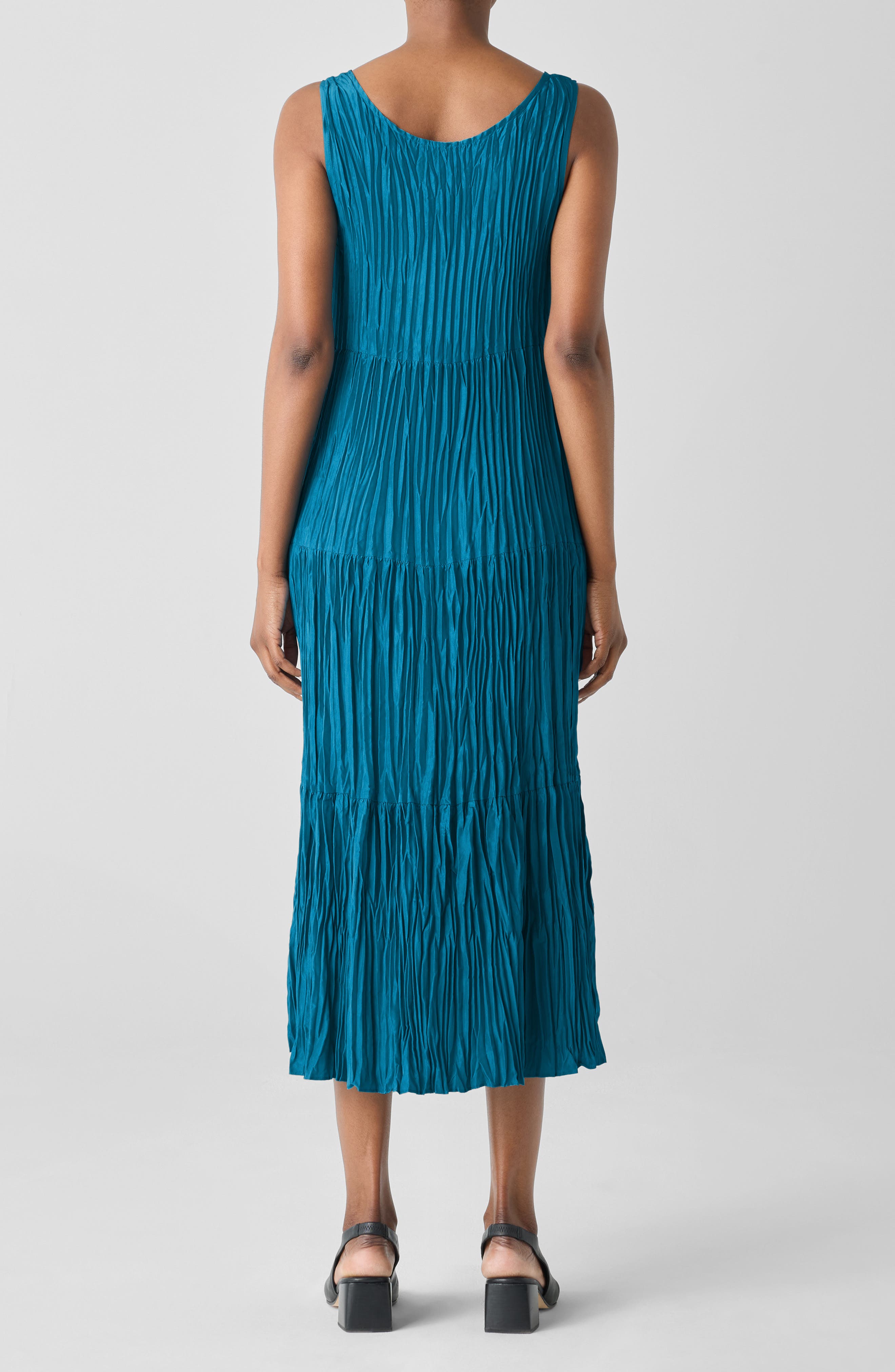 Eileen Fisher Tiered Pleated Silk Midi Dress