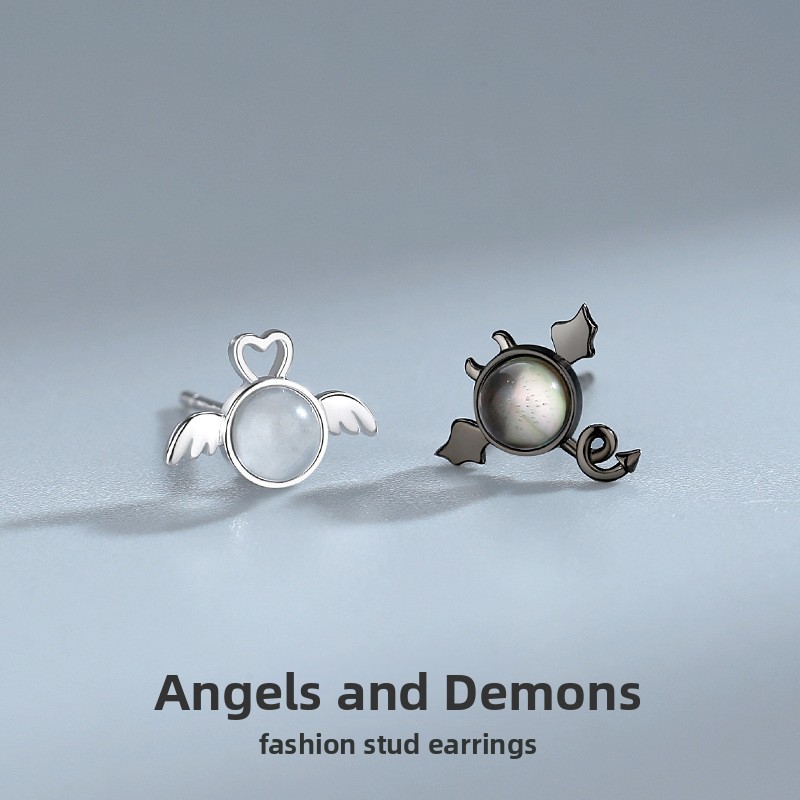 Original Angel and Demon Earrings s925 Sterling Silver Small Luxurious Internet Celebrity Earrings for Women Fresh and Versatile Ear Accessories