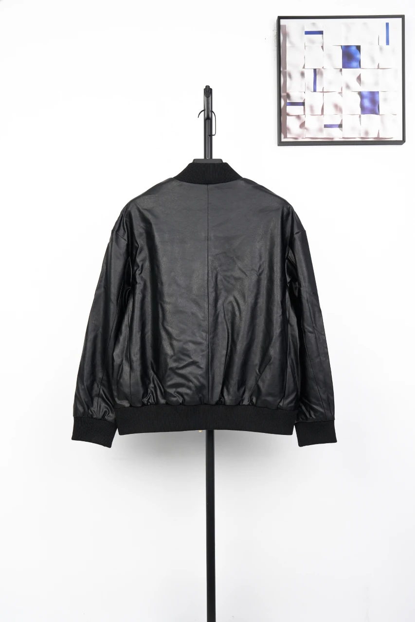 Miu Miu Black Waxed Leather Baseball Jacket product photo from LabelPicks