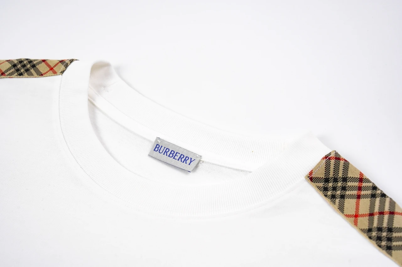 Burberry White Check Shoulder Equestrian Knight Cotton T-Shirt product photo from LabelPicks