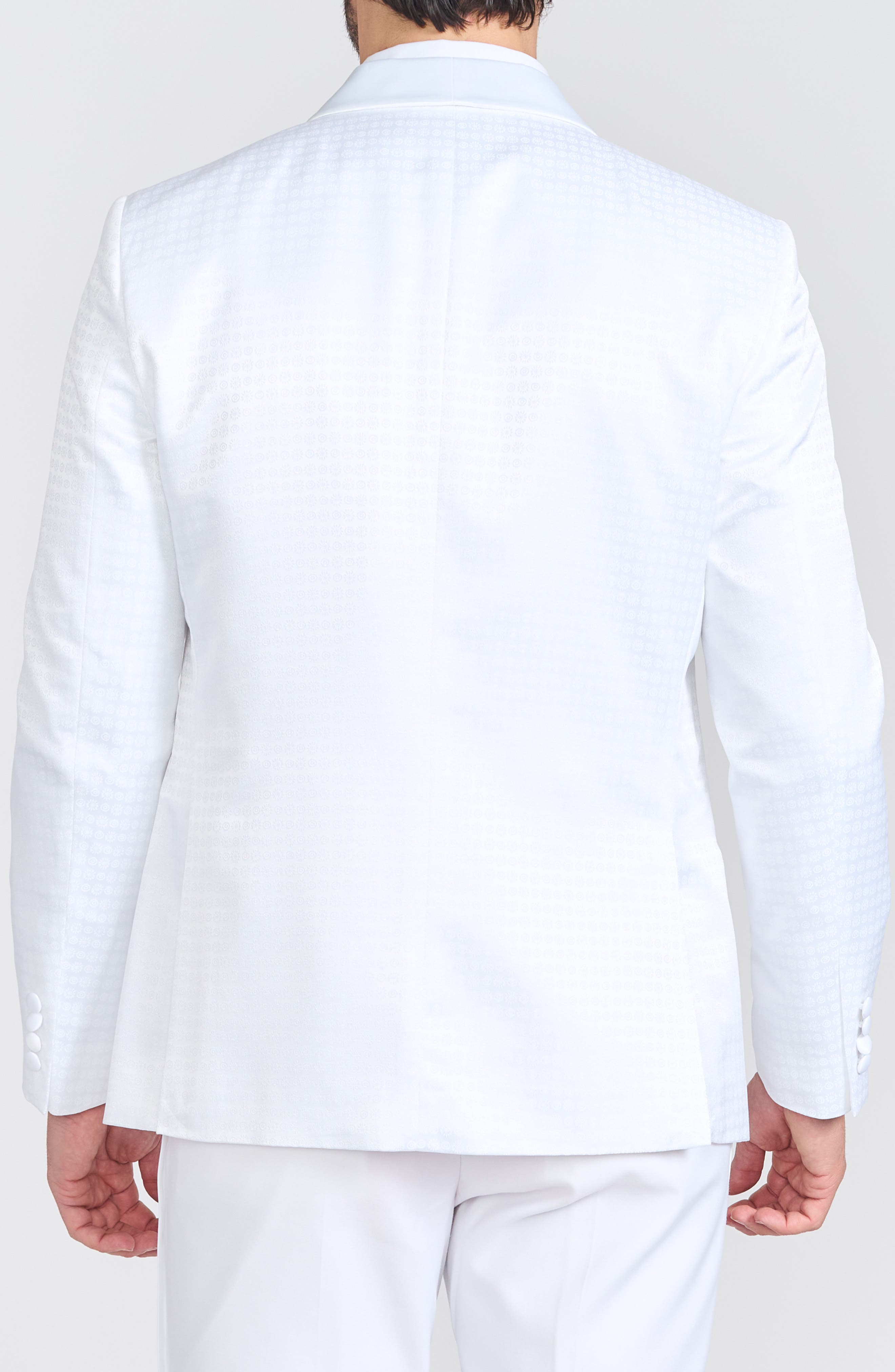 SAVILE ROW CO Varick White Jacquard One Button Shawl Collar Dinner Jacket