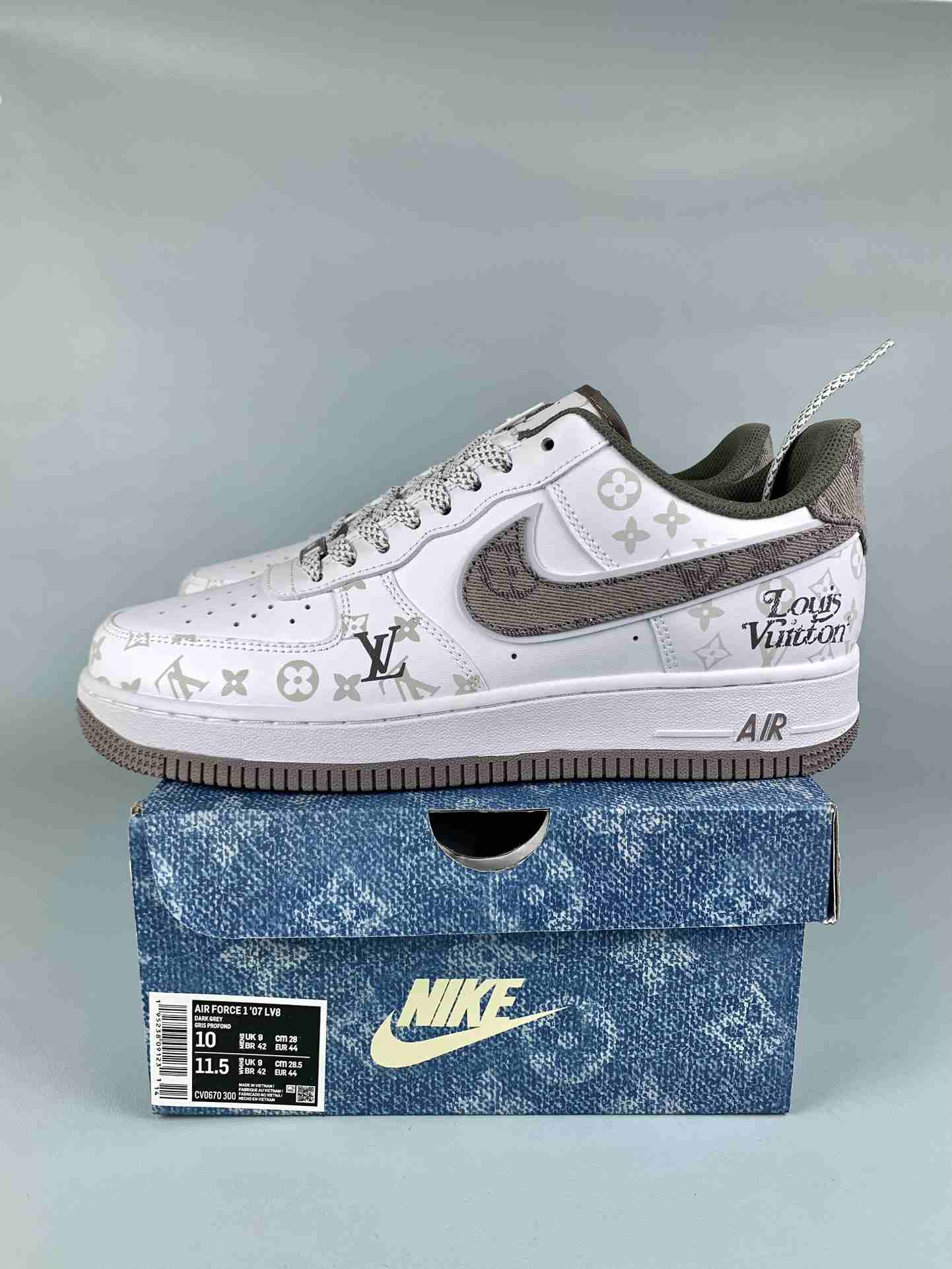 Louis Vuitton-Style Nike Air Force 1 Low - White, Grey and Brown