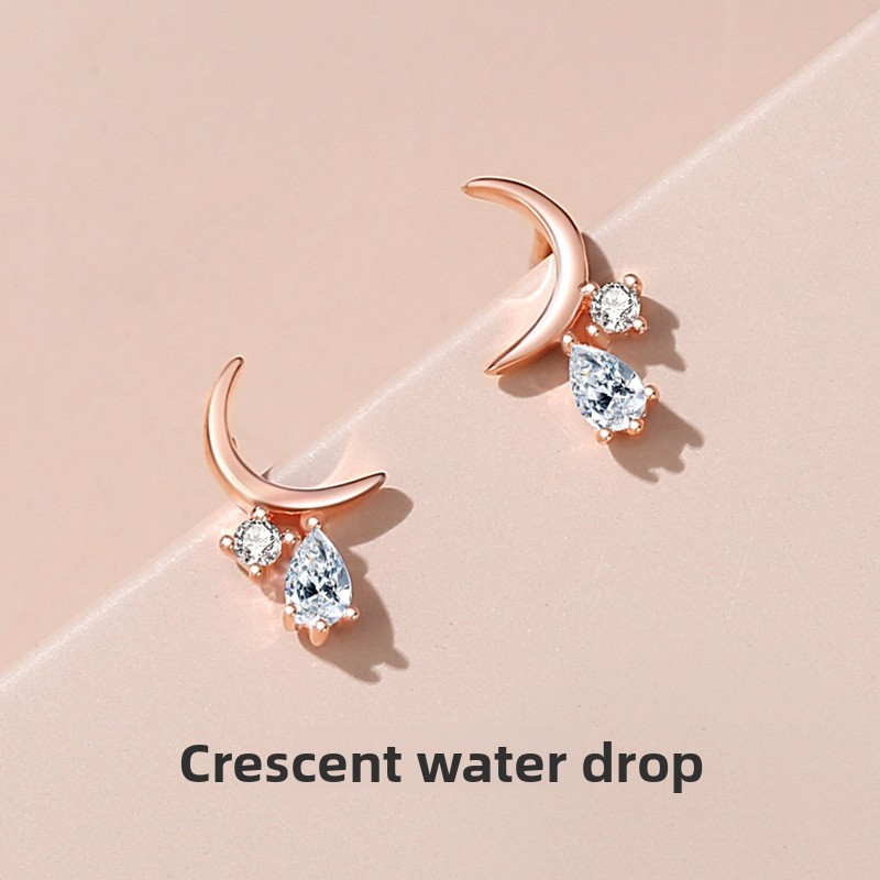 925 Sterling Silver Crescent Moon Drop Stud Earrings| Minimalist Jewelry