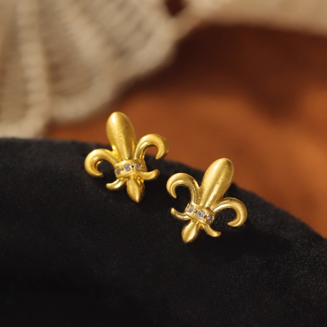 925 sterling silver iris brushed earrings, light luxury, high-end, artistic, French retro, vintage style, 18K gold earrings