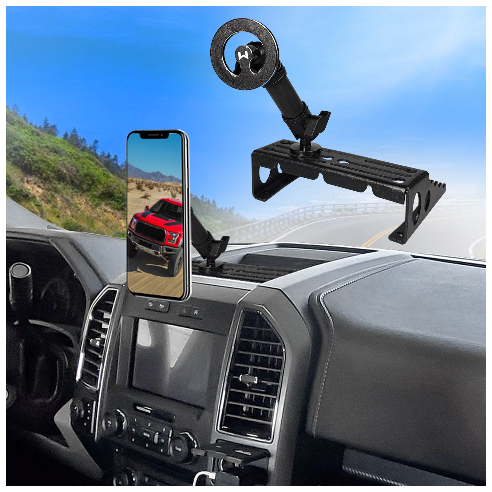 All Metal F150 Phone Mount Heavy Duty Magnetic Phone Mount for 2015-2019 2020 F150 2017-2022 F250/F350 Super Duty | Dash Platform Phone Holder For iPhone 17 /16 & Android | OEM Screw Hole Installation