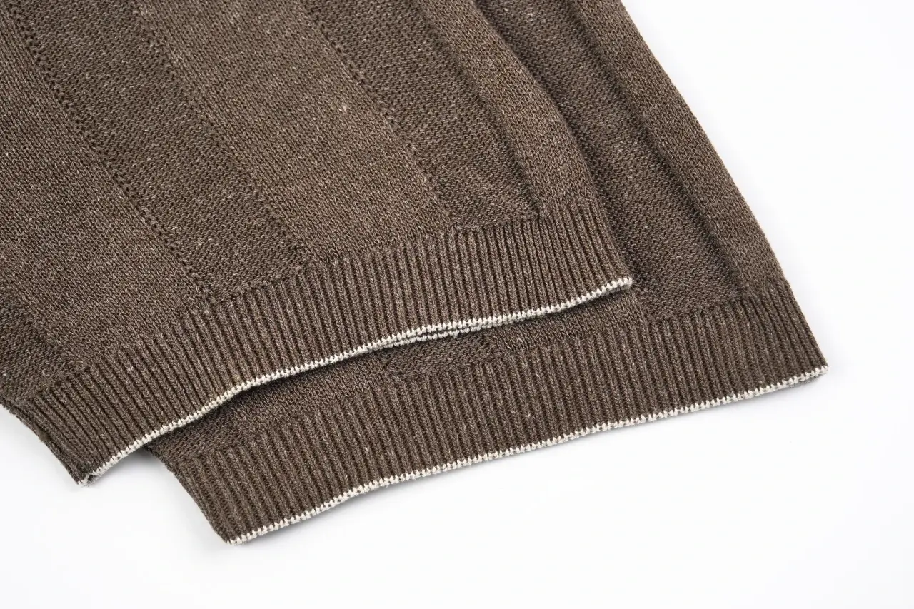 Brunello Cucinelli Brown Linen-Blend Ribbed Polo Shirt product photo from LabelPicks