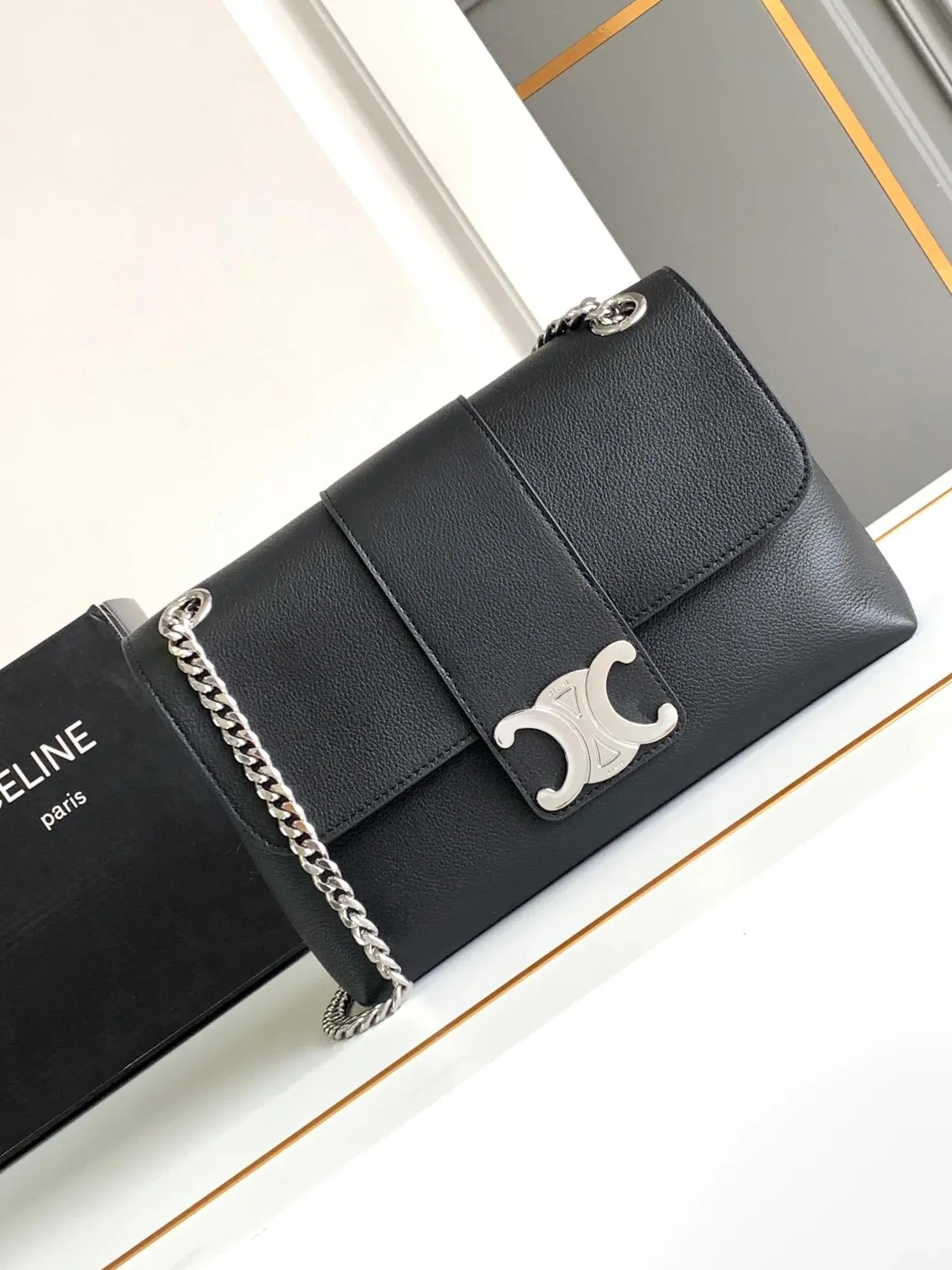Celine Triomphe Silver Grained Leather Crossbody Bag product photo from LabelPicks