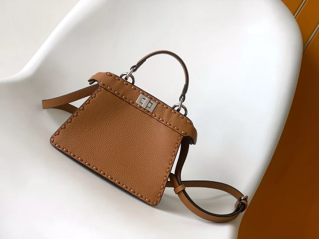Fendi Brown Peekaboo Calfskin Top Handle Bag product photo from LabelPicks