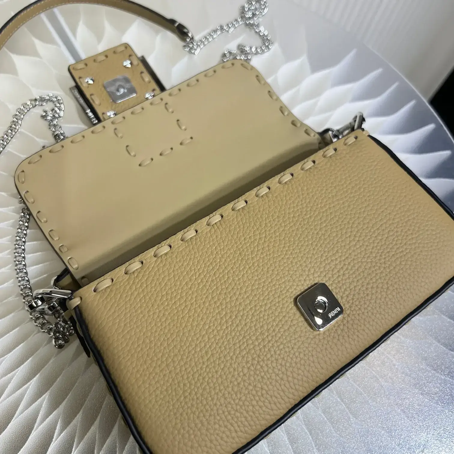Fendi Beige Baguette Grained Leather Shoulder Bag product photo from LabelPicks