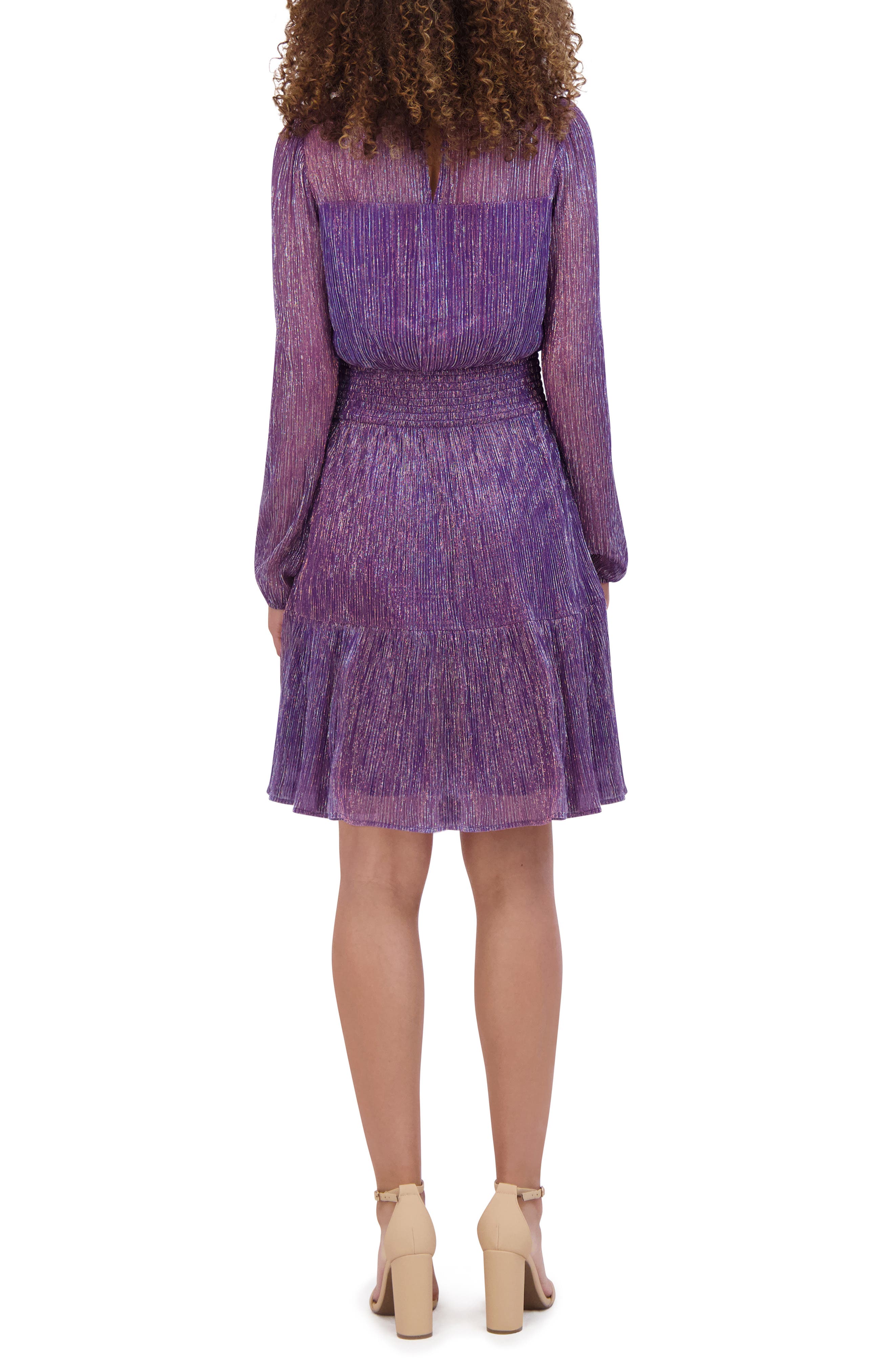 Kensie High Neck Shimmer Long Sleeve Dress