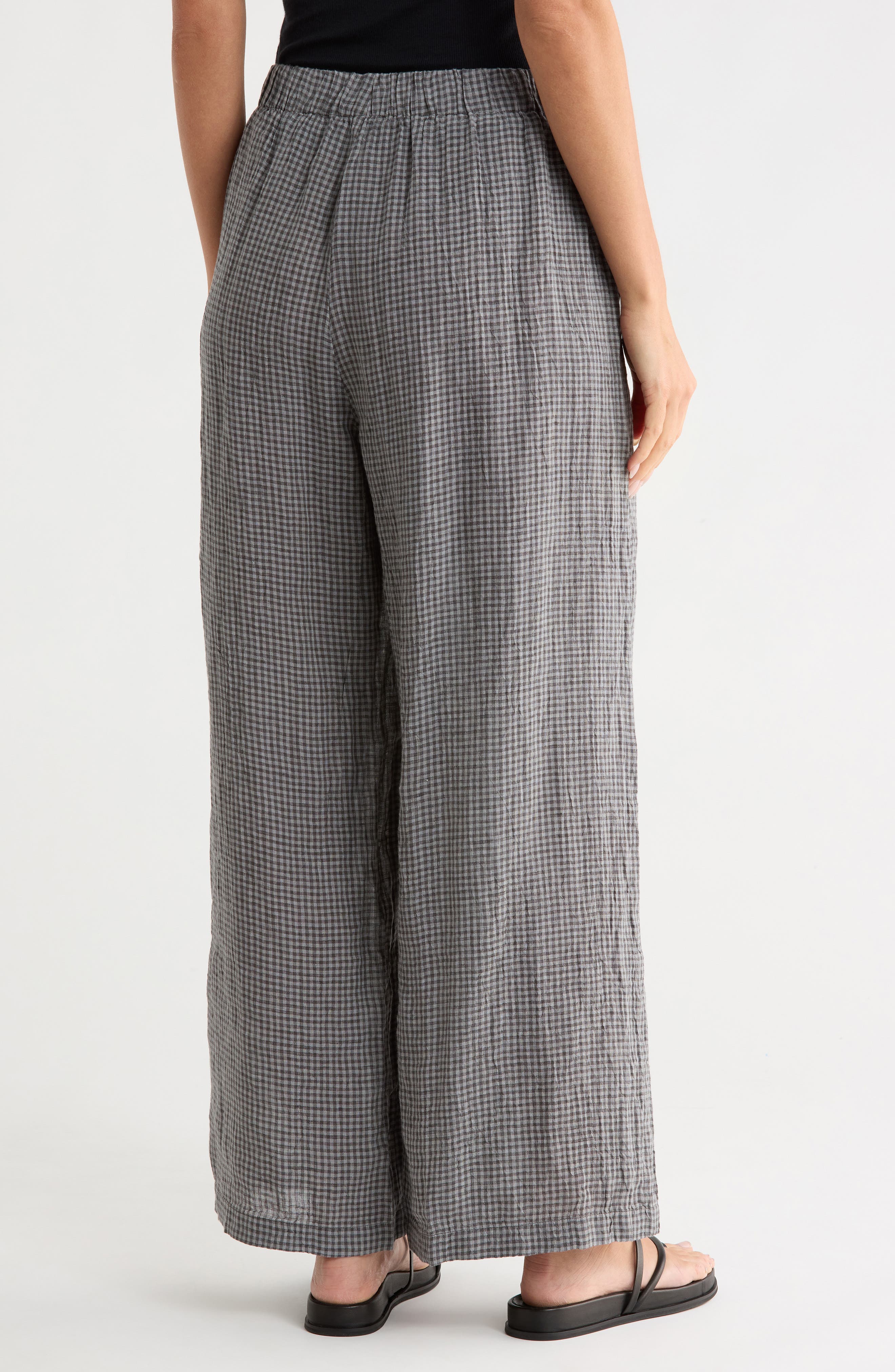 Eileen Fisher Gingham Wide Leg Organic Cotton Pants